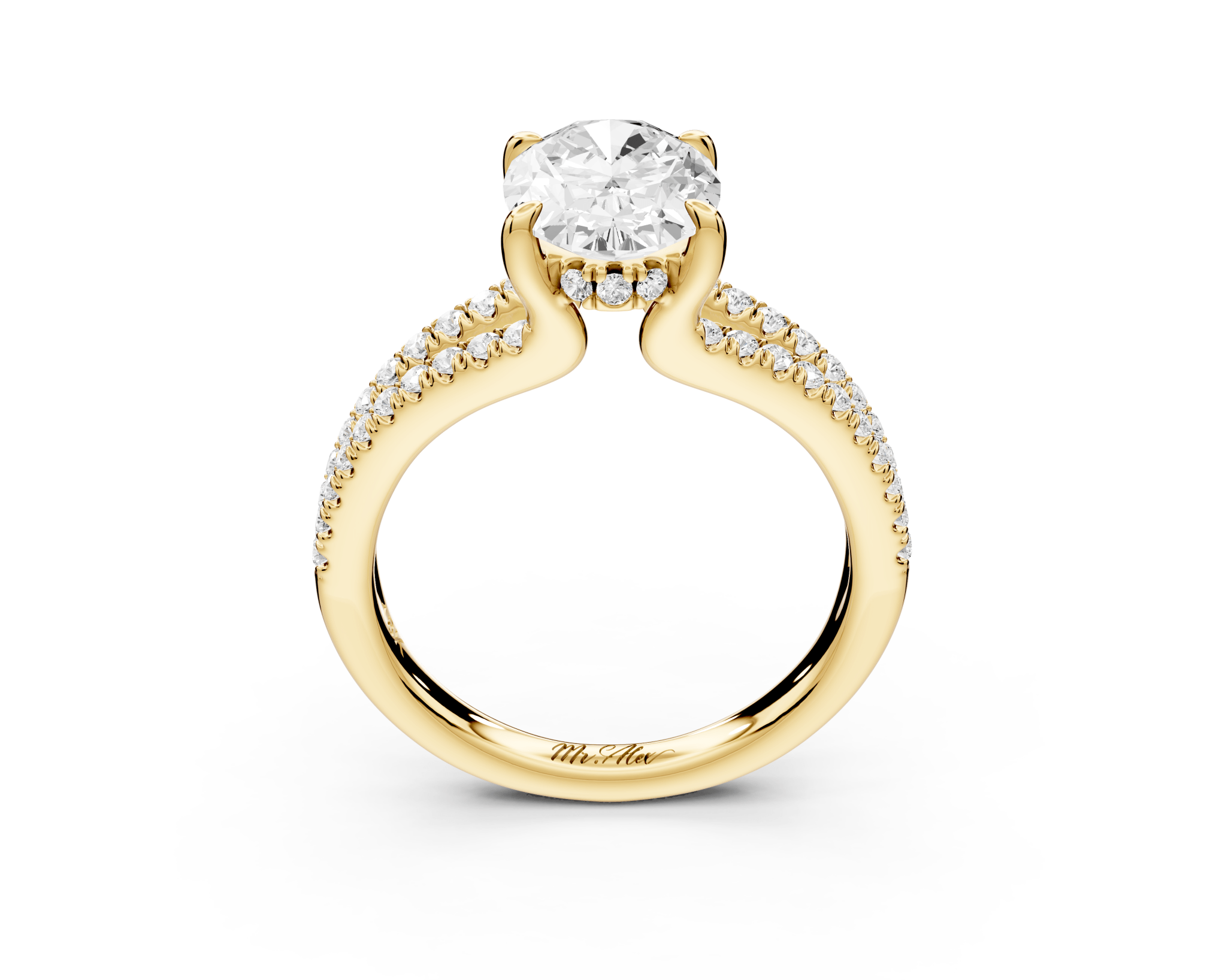 Oval Cut Diamond Engagement Ring with Split Shank Band (AJ103O) - Mr. Alex Jewelry
