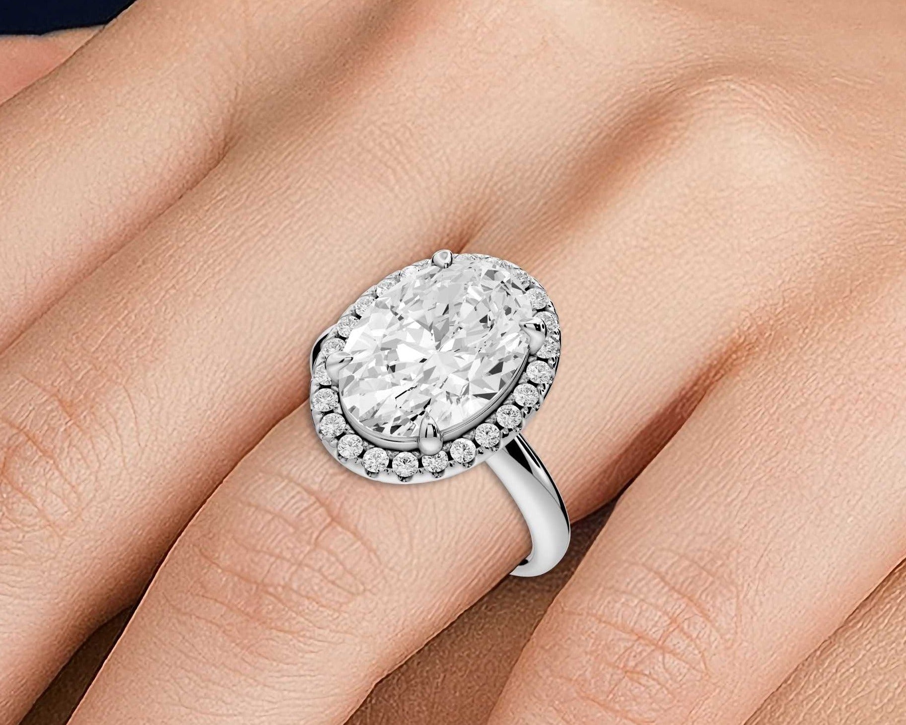 Oval Cut Diamond Halo Engagement Ring (AJ104O) - Mr. Alex Jewelry