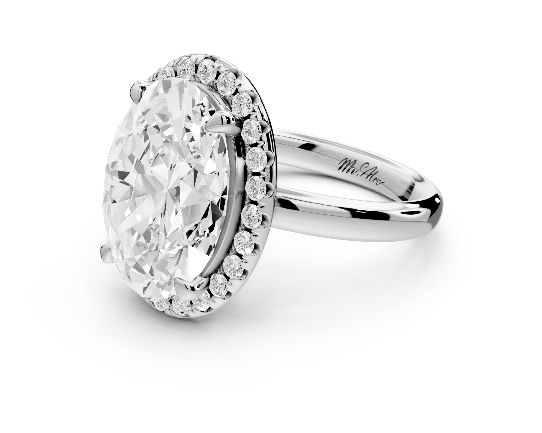 Oval Cut Diamond Halo Engagement Ring (AJ104O) - Mr. Alex Jewelry