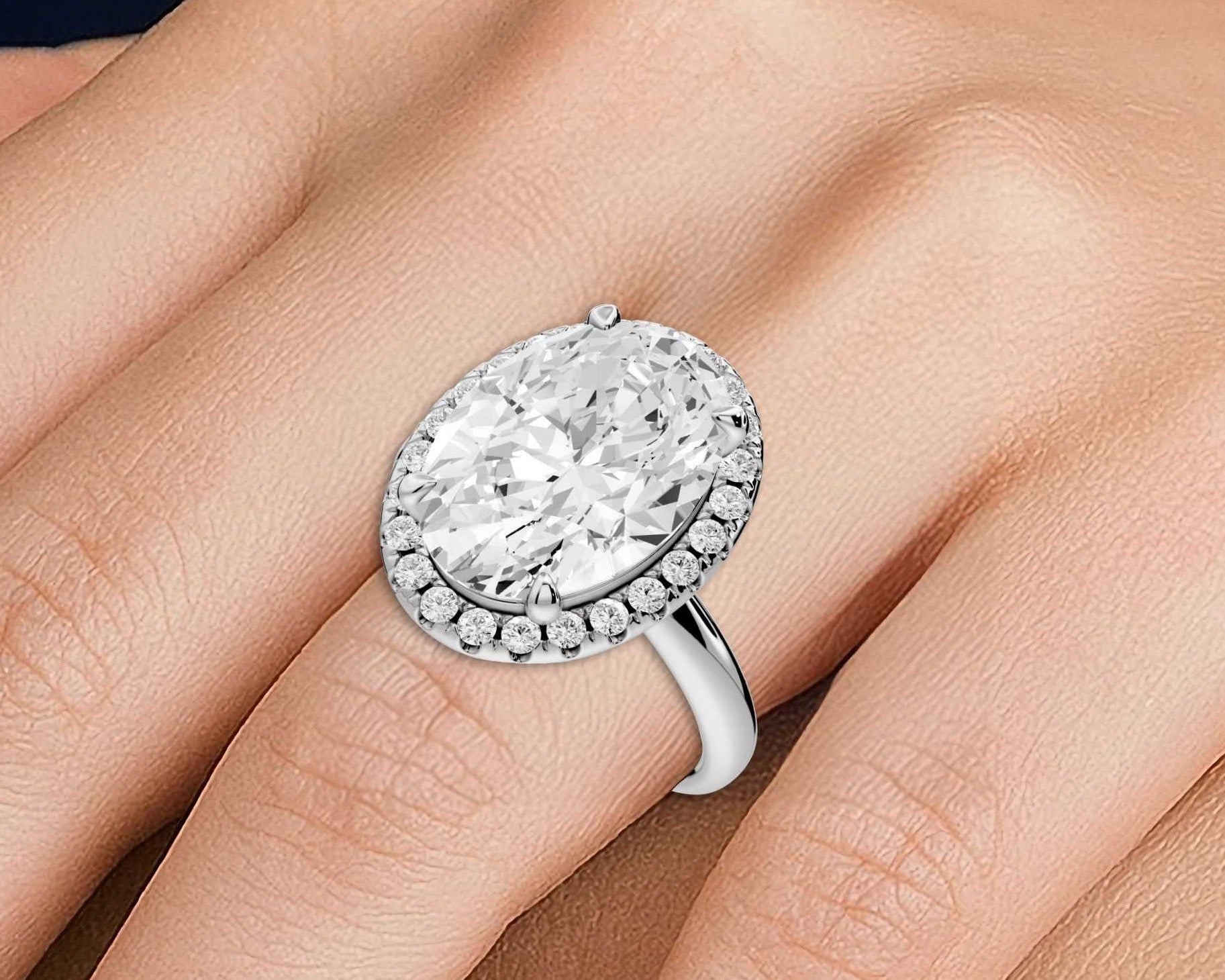 Oval Cut Diamond Halo Engagement Ring (AJ104O) - Mr. Alex Jewelry