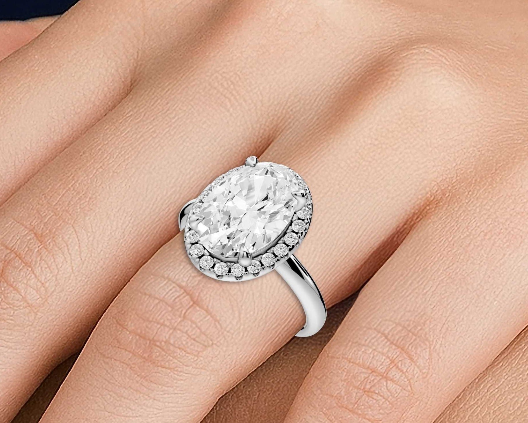 Oval Cut Diamond Halo Engagement Ring (AJ104O) - Mr. Alex Jewelry