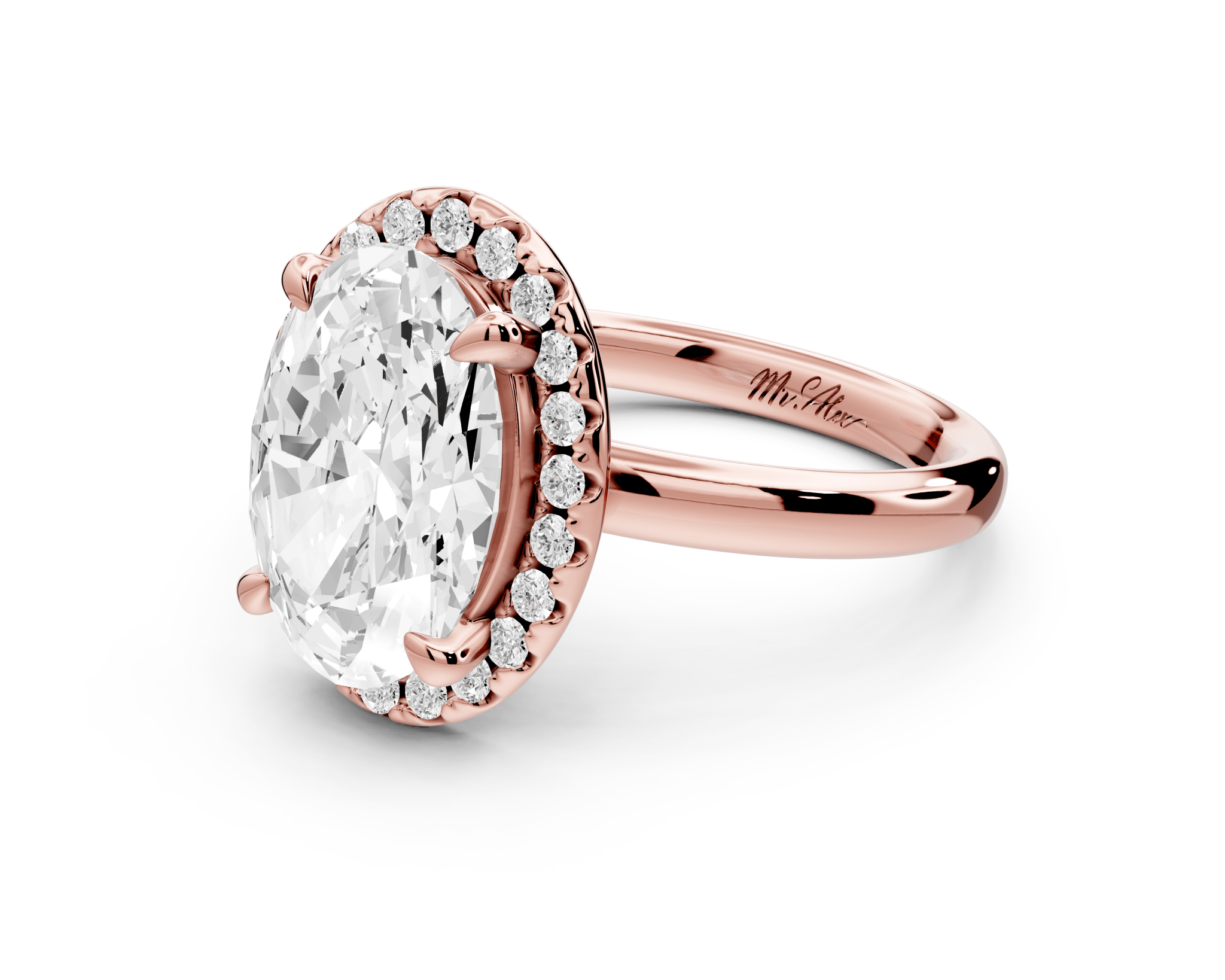 Oval Cut Diamond Halo Engagement Ring (AJ104O) - Mr. Alex Jewelry