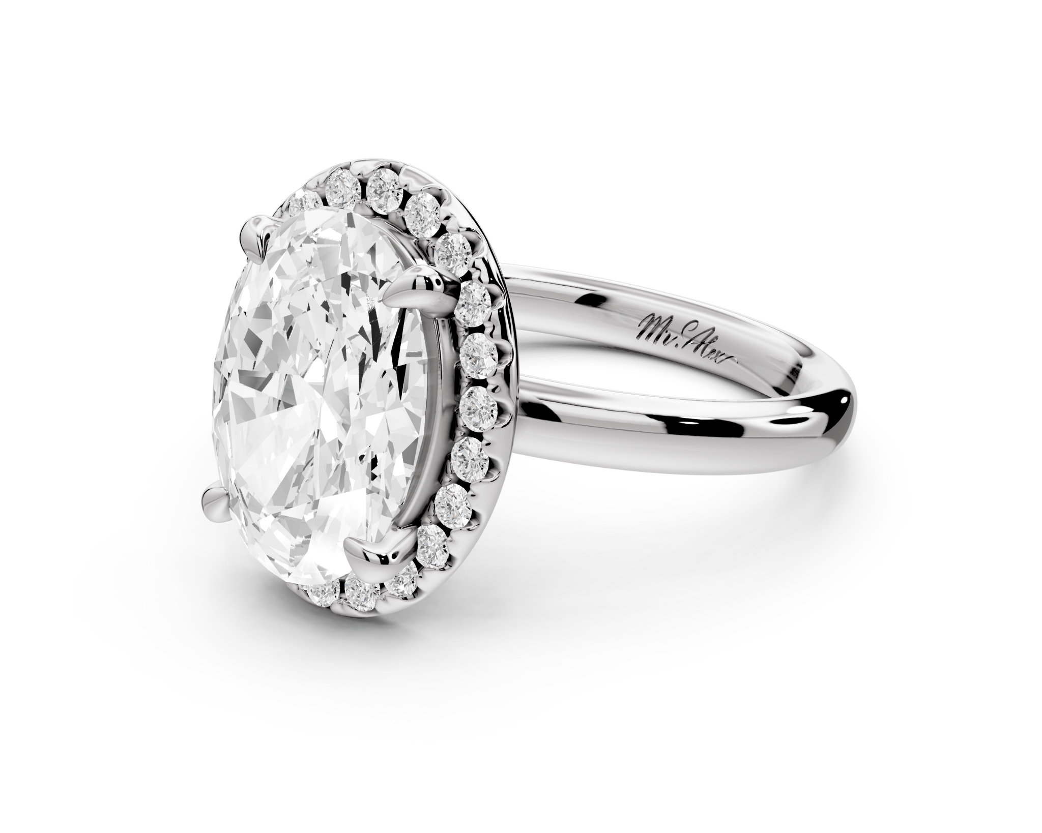 Oval Cut Diamond Halo Engagement Ring (AJ104O) - Mr. Alex Jewelry
