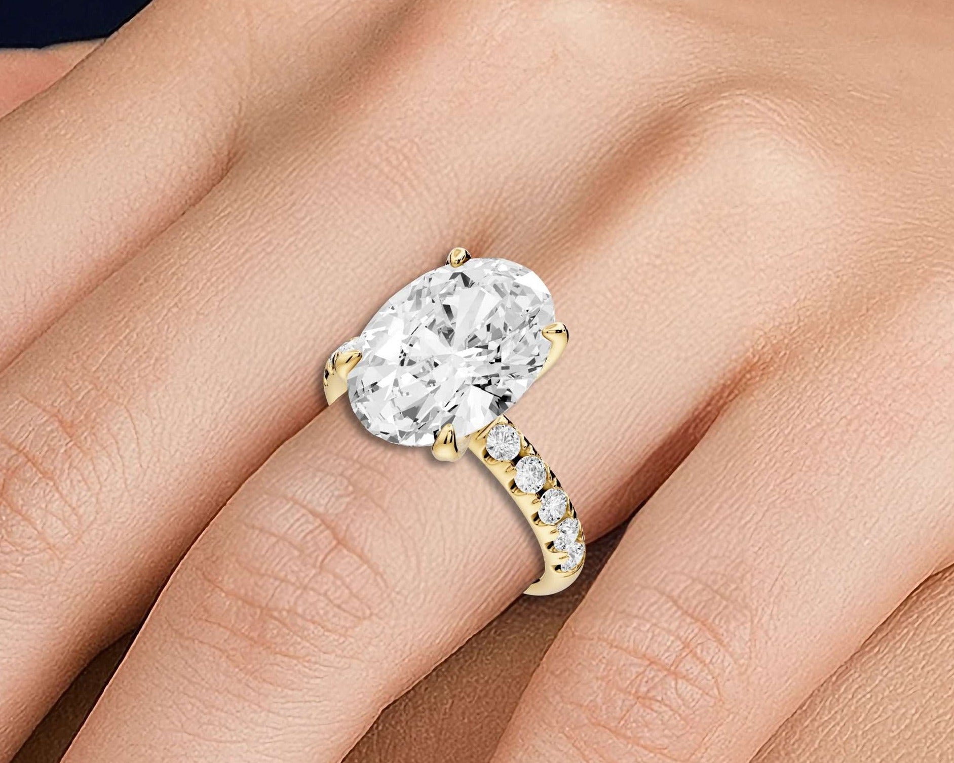 Oval Diamond Engagement Ring with Pave Band ( AJ101O) - Mr. Alex Jewelry