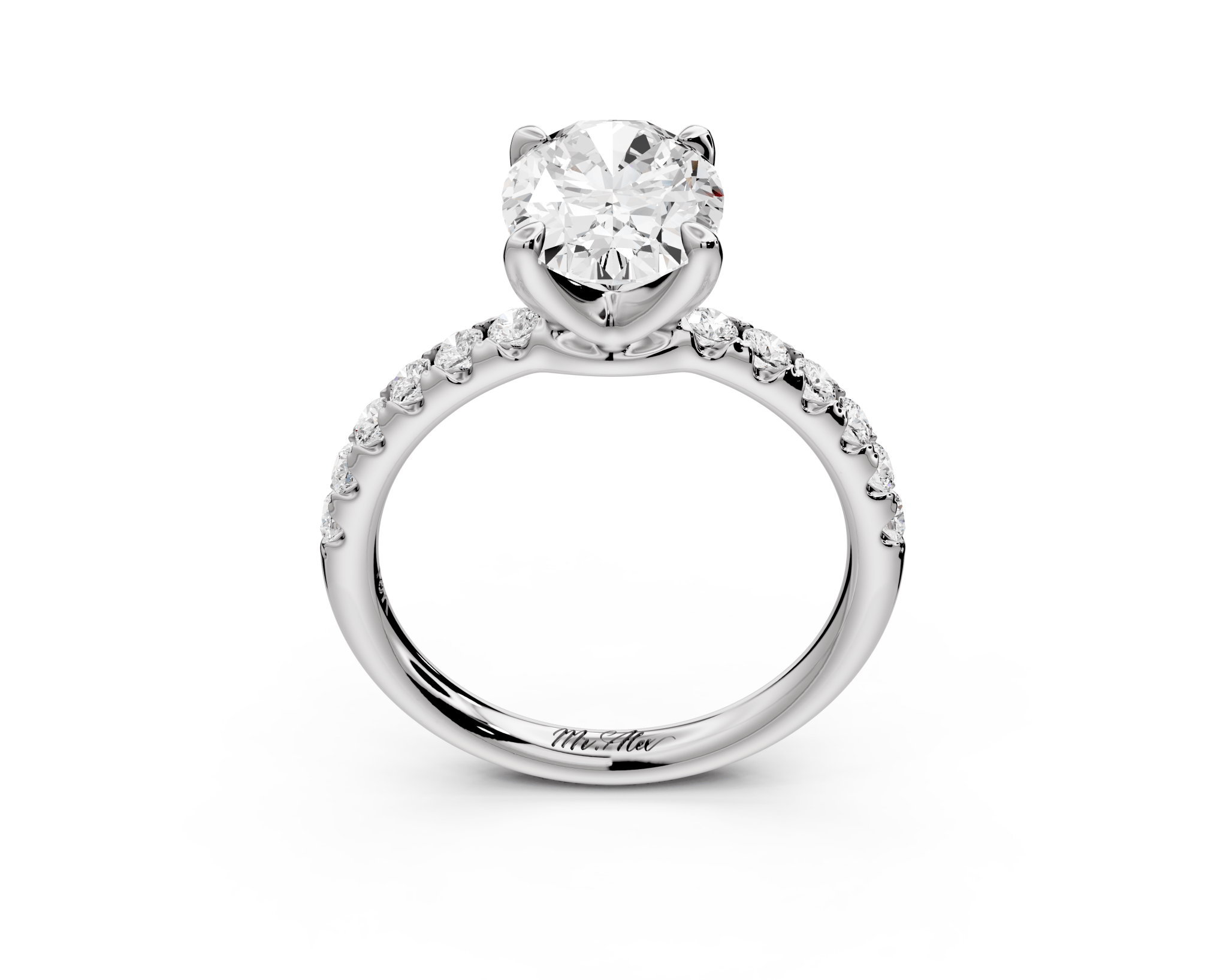 Oval Diamond Engagement Ring with Pave Band ( AJ101O) - Mr. Alex Jewelry