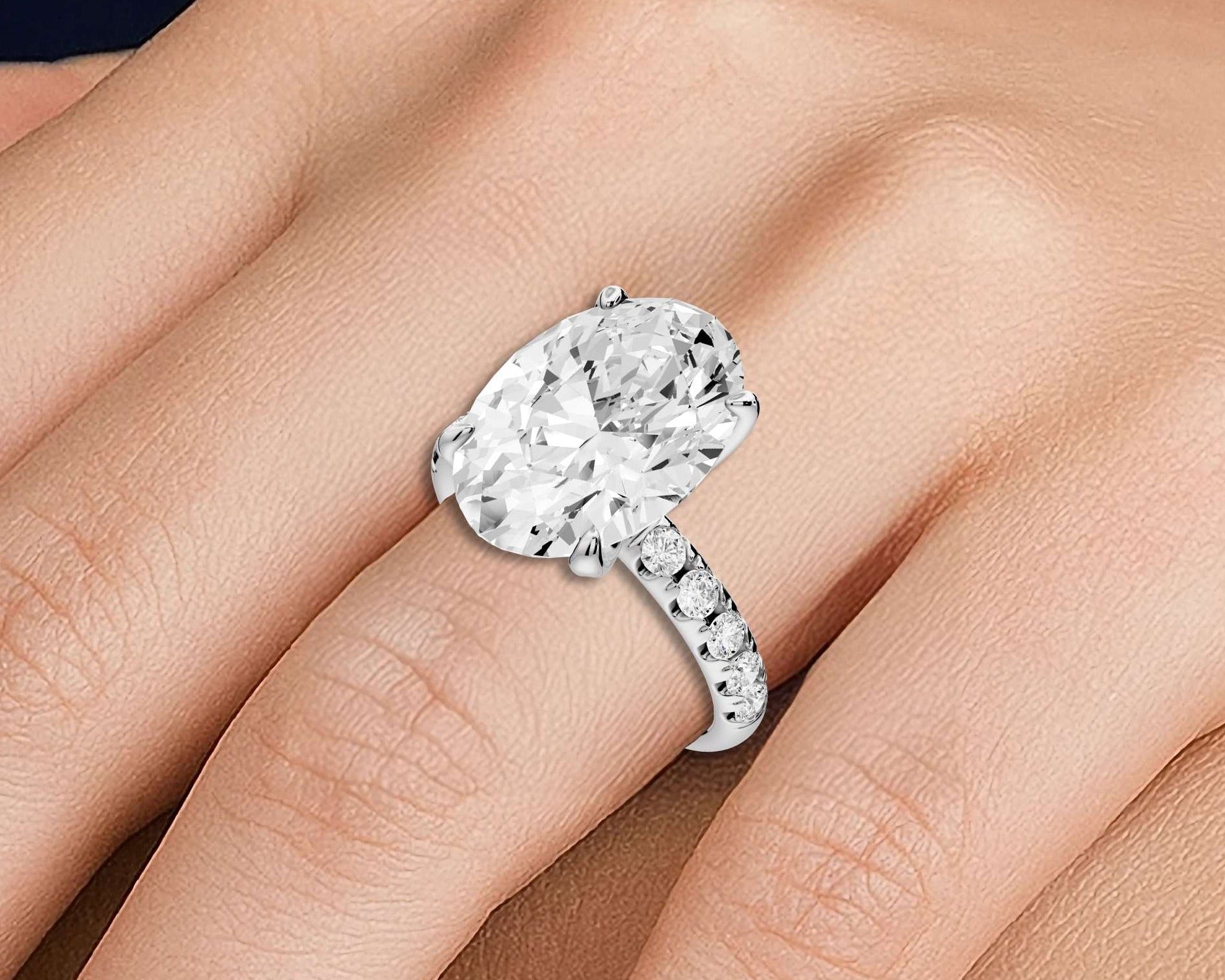 Oval Diamond Engagement Ring with Pave Band ( AJ101O) - Mr. Alex Jewelry