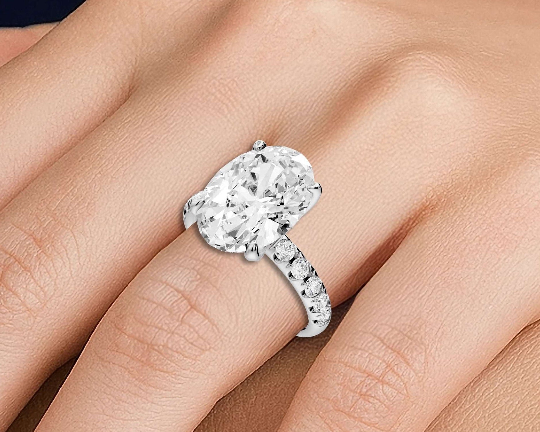 Oval Diamond Engagement Ring with Pave Band ( AJ101O) - Mr. Alex Jewelry