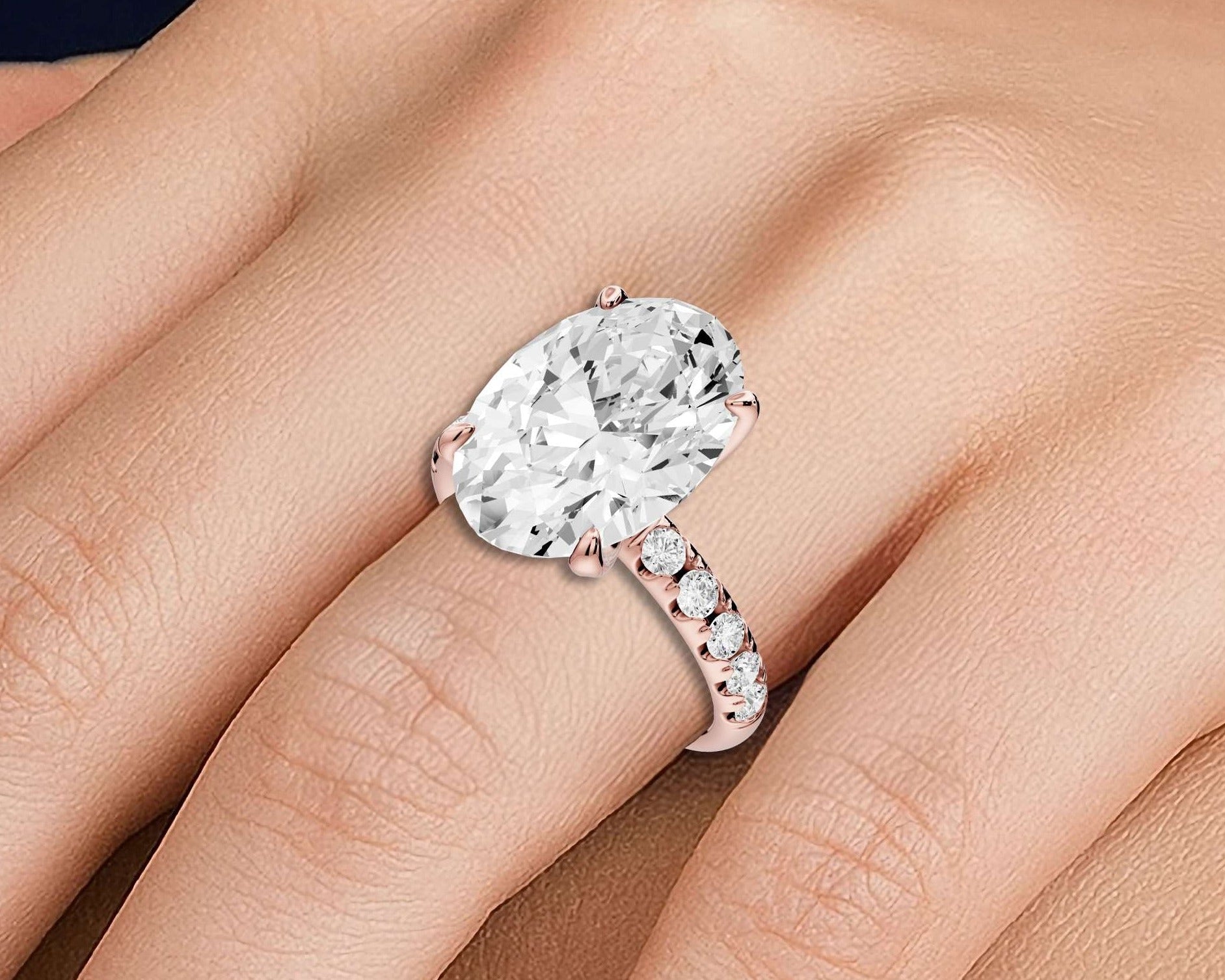 Oval Diamond Engagement Ring with Pave Band ( AJ101O) - Mr. Alex Jewelry