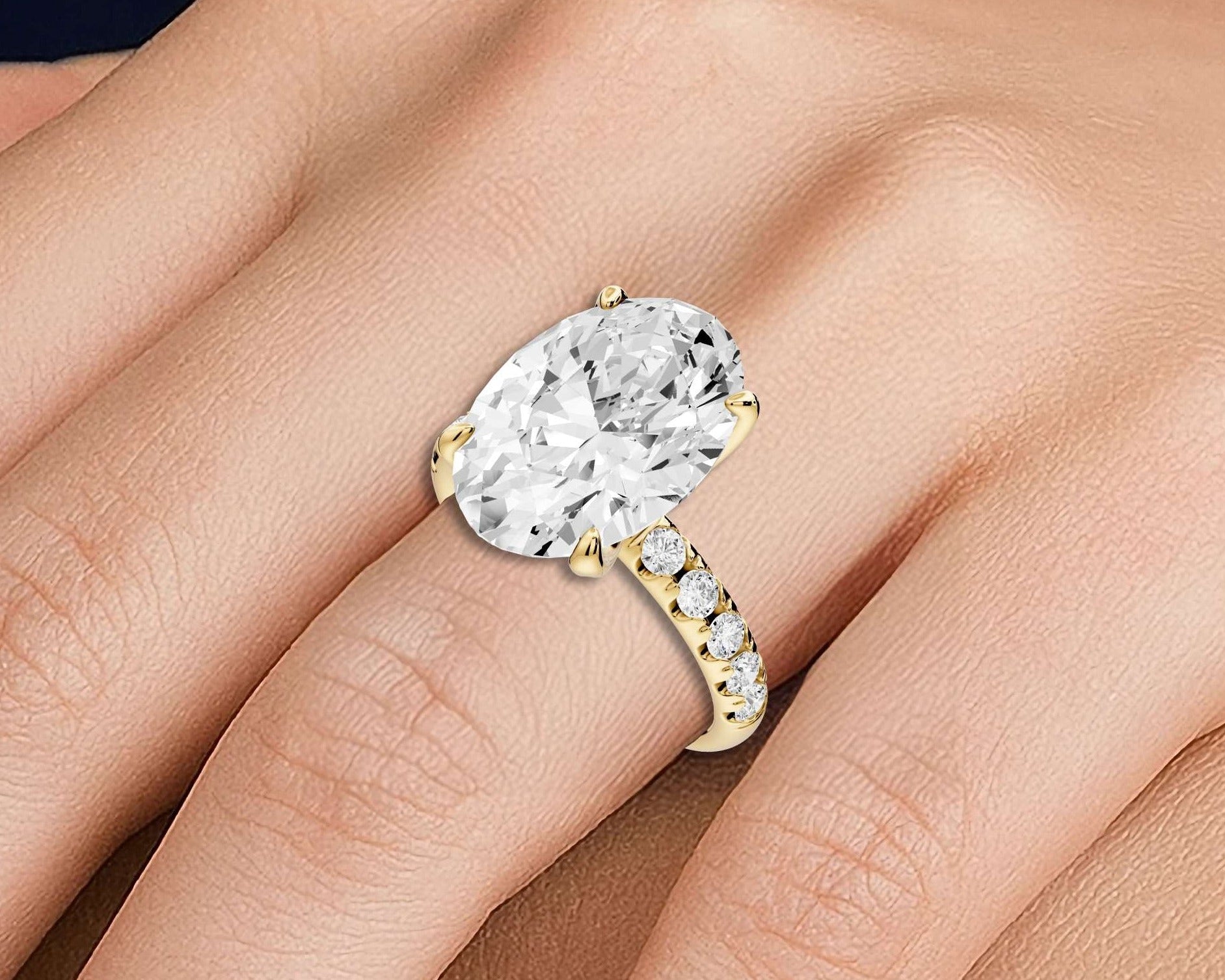 Oval Diamond Engagement Ring with Pave Band ( AJ101O) - Mr. Alex Jewelry