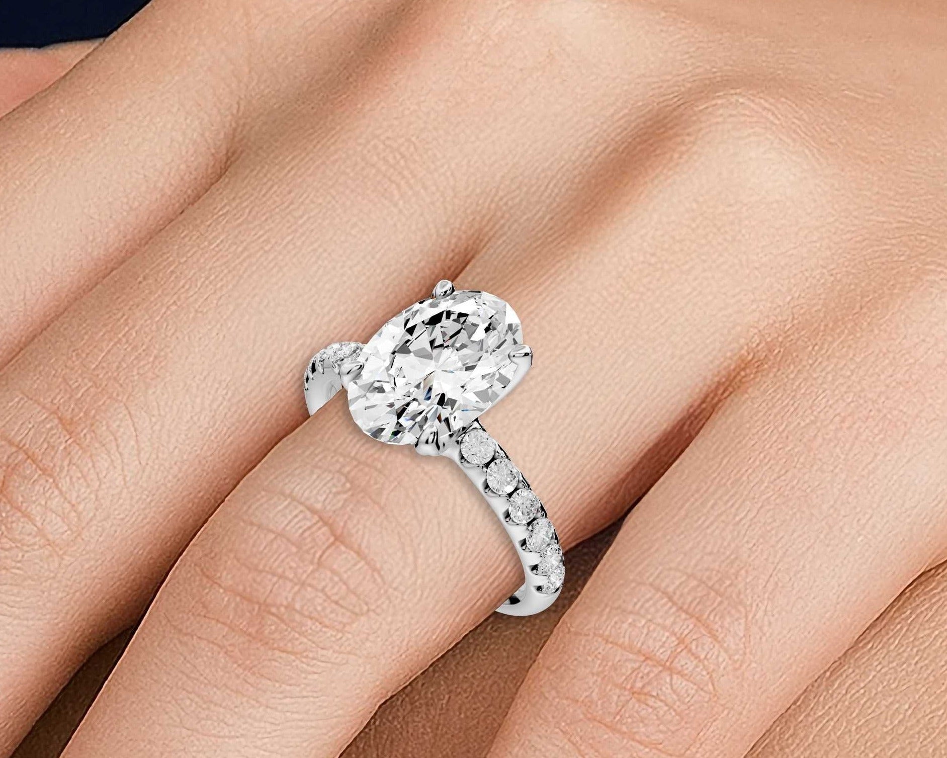 Oval Diamond Engagement Ring with Pave Band ( AJ101O) - Mr. Alex Jewelry