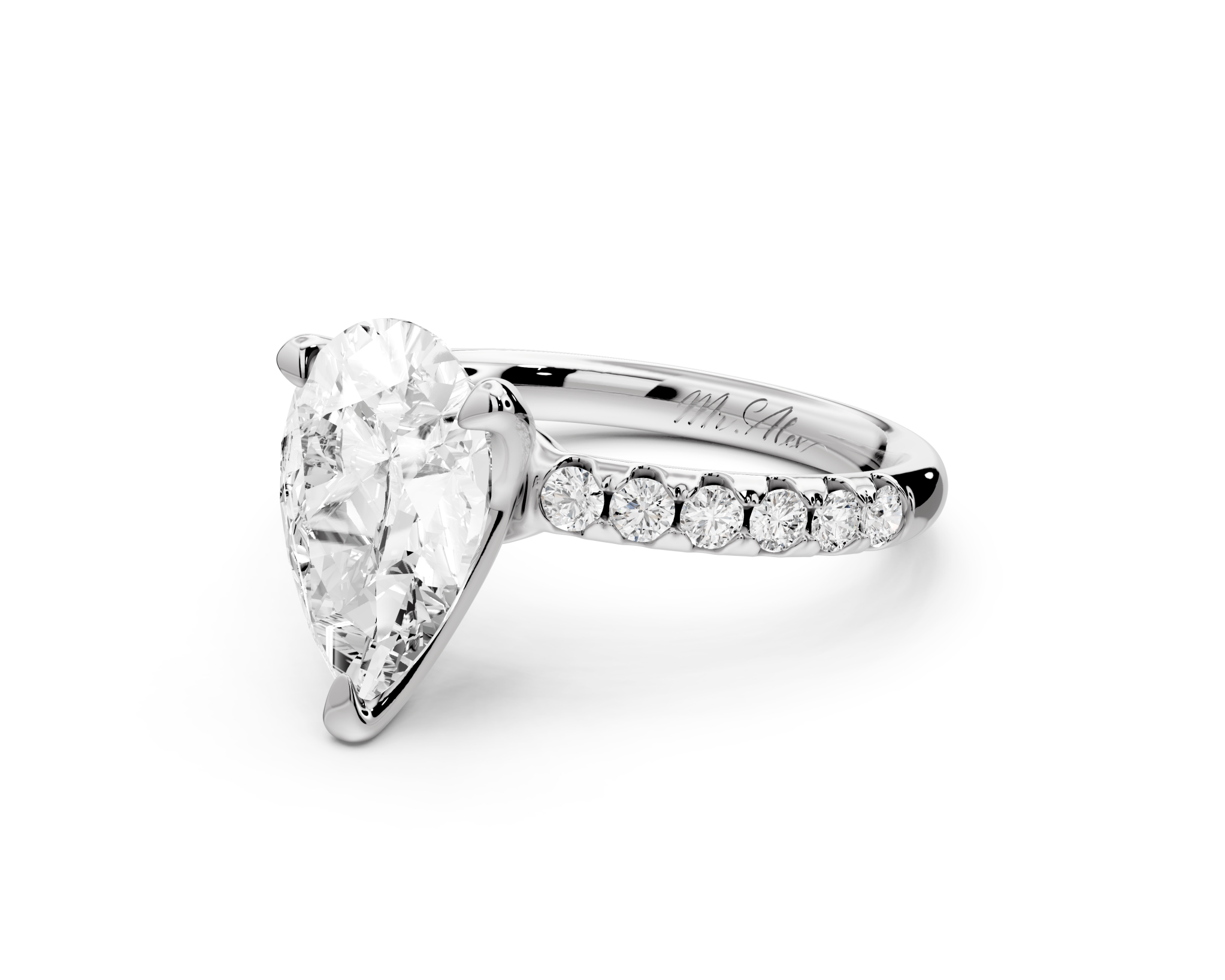 Pear Cut Diamond Engagement Ring with Pave Band (AJ101P) - Mr. Alex Jewelry