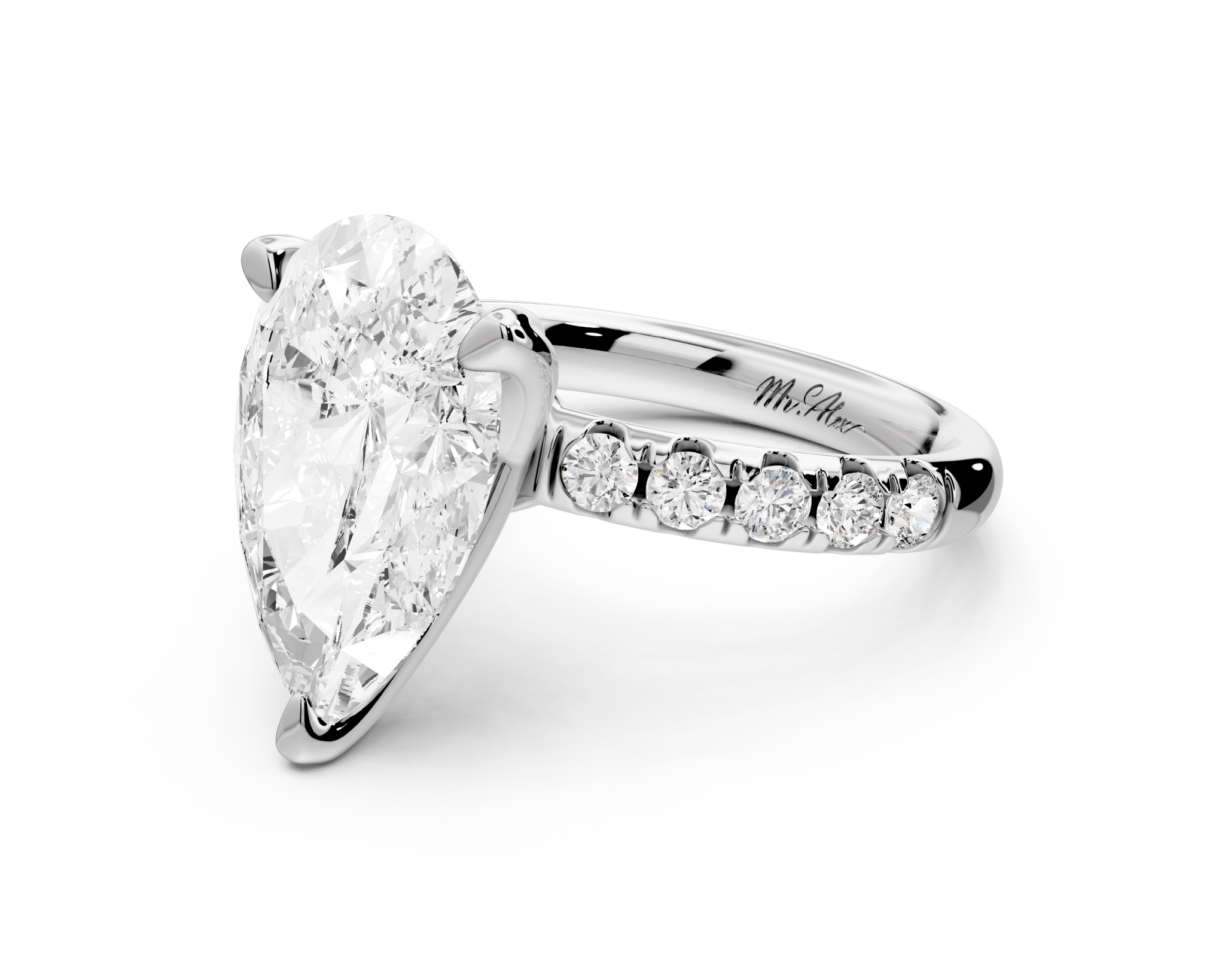 Pear Cut Diamond Engagement Ring with Pave Band (AJ101P) - Mr. Alex Jewelry