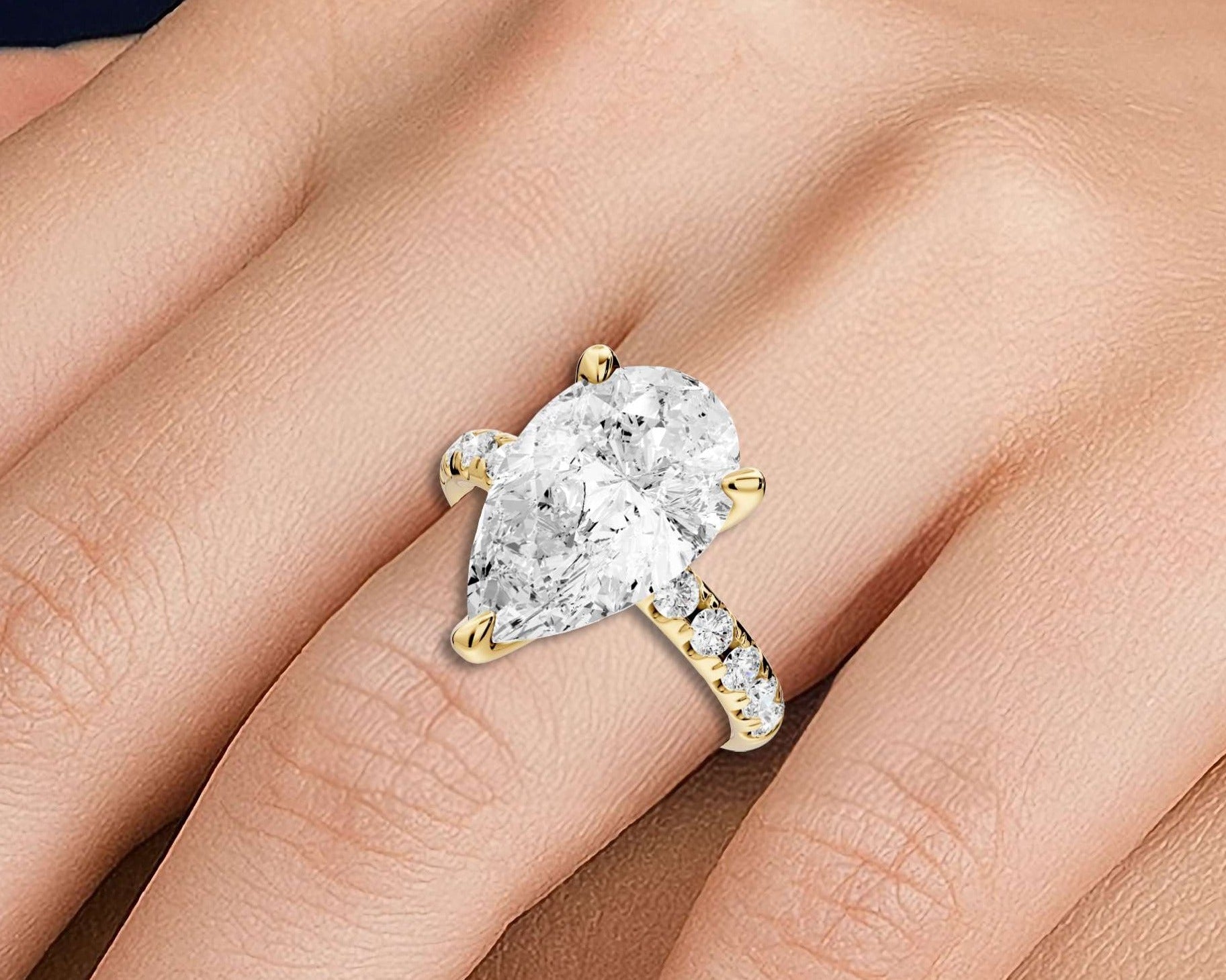 Pear Cut Diamond Engagement Ring with Pave Band (AJ101P) - Mr. Alex Jewelry