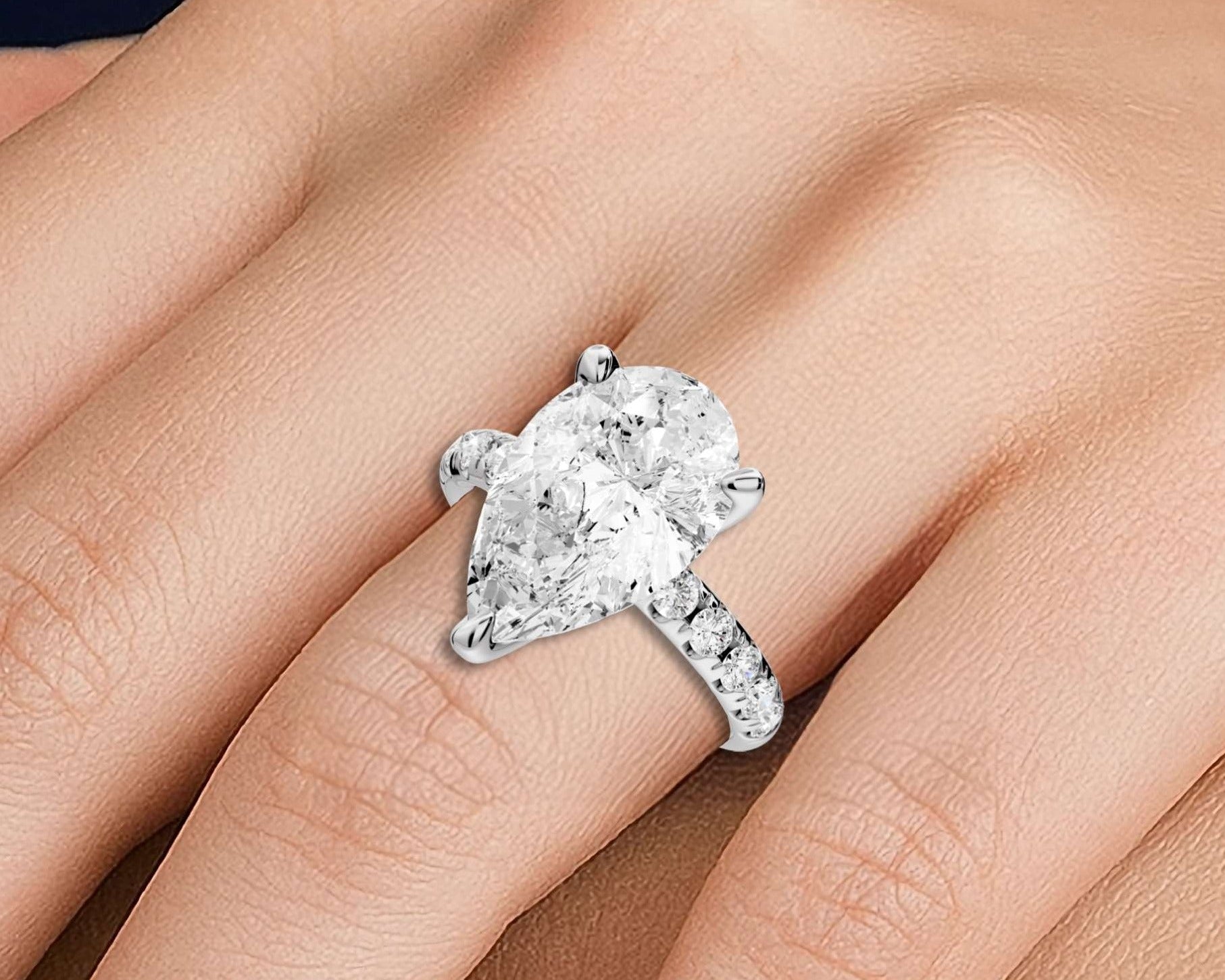 Pear Cut Diamond Engagement Ring with Pave Band (AJ101P) - Mr. Alex Jewelry