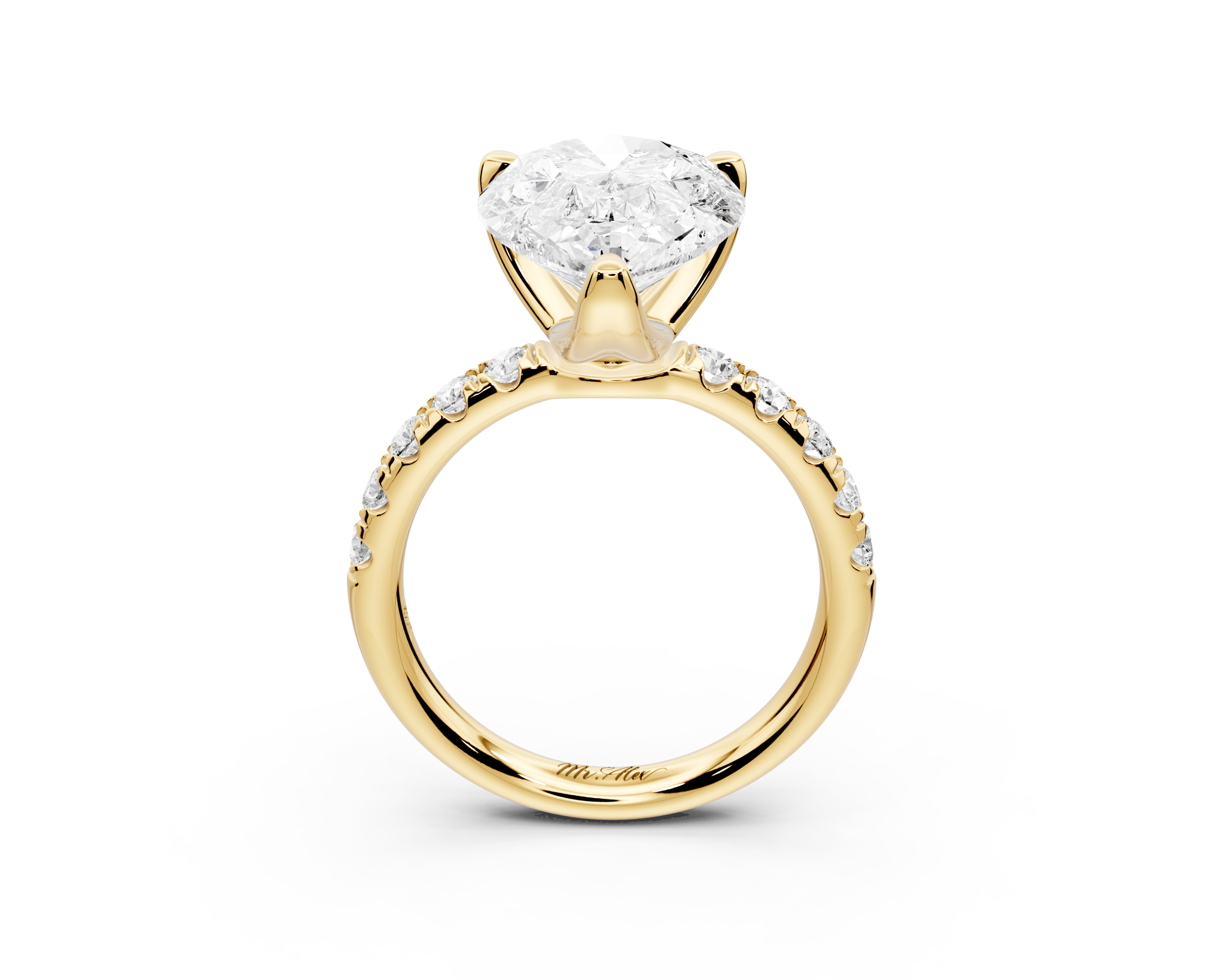 Pear Cut Diamond Engagement Ring with Pave Band (AJ101P) - Mr. Alex Jewelry