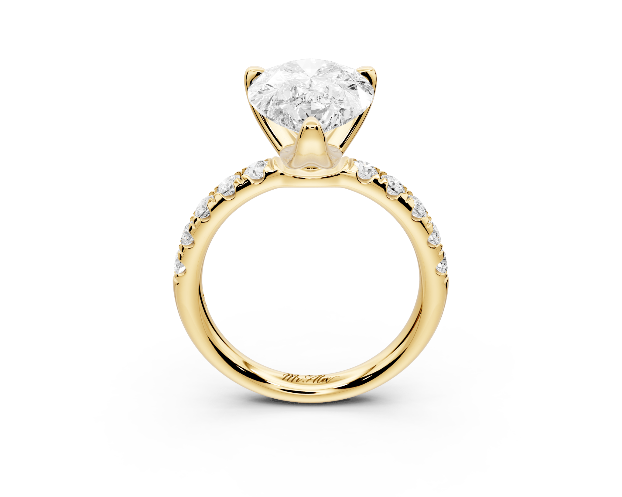 Pear Cut Diamond Engagement Ring with Pave Band (AJ101P) - Mr. Alex Jewelry