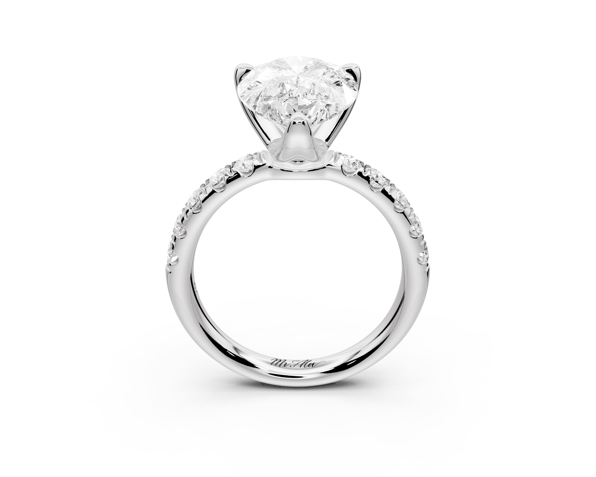 Pear Cut Diamond Engagement Ring with Pave Band (AJ101P) - Mr. Alex Jewelry
