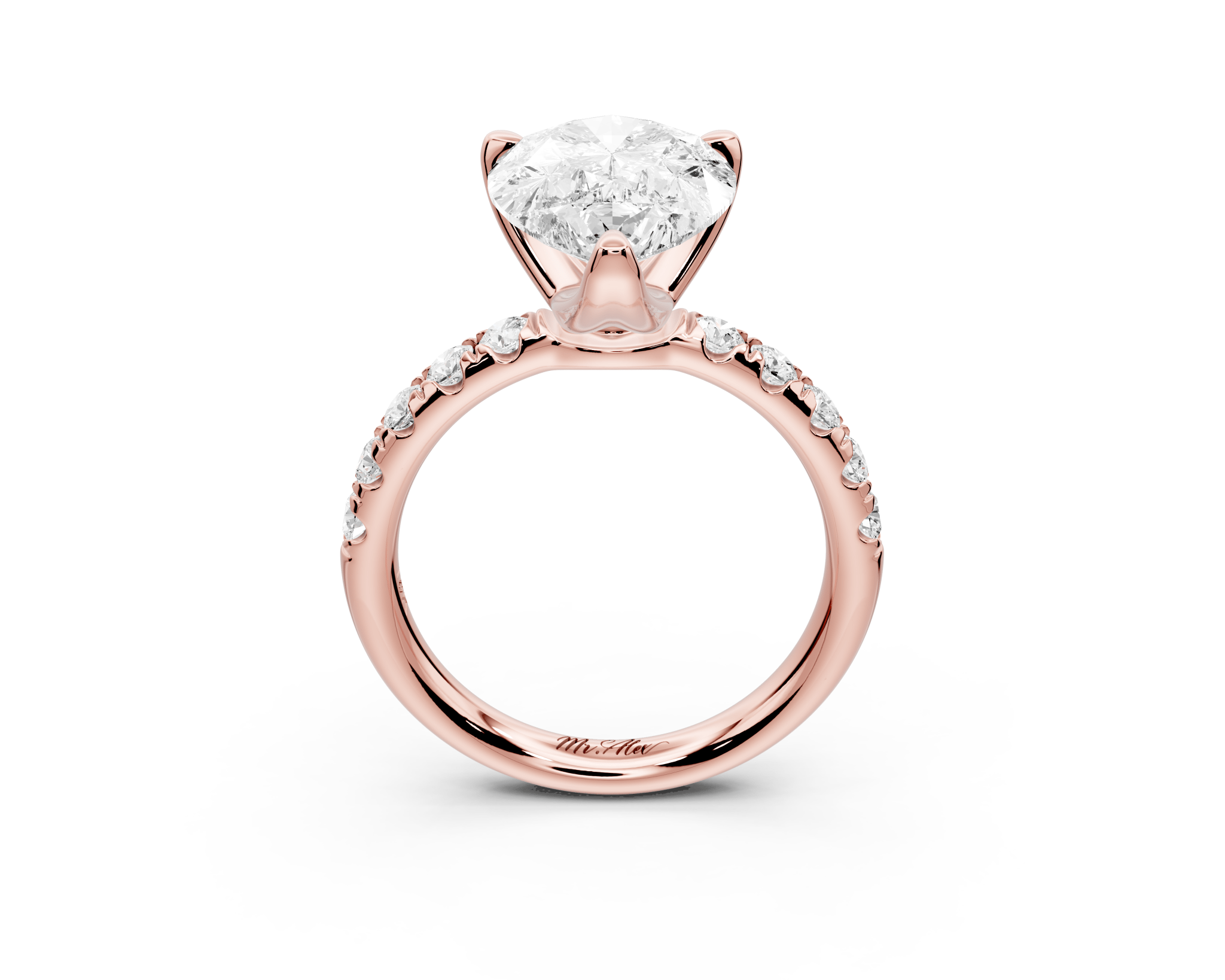 Pear Cut Diamond Engagement Ring with Pave Band (AJ101P) - Mr. Alex Jewelry