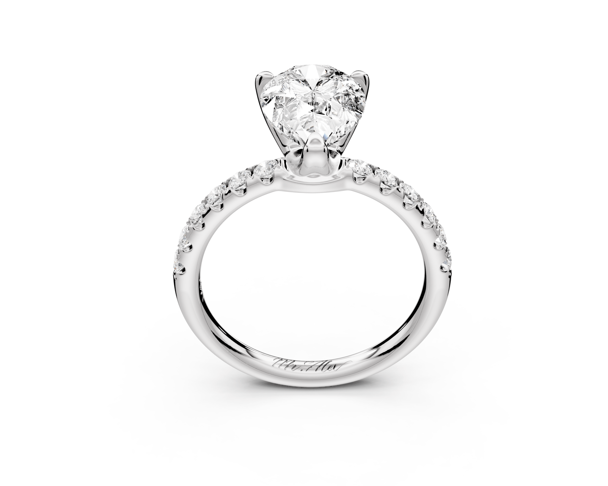 Pear Cut Diamond Engagement Ring with Pave Band (AJ101P) - Mr. Alex Jewelry