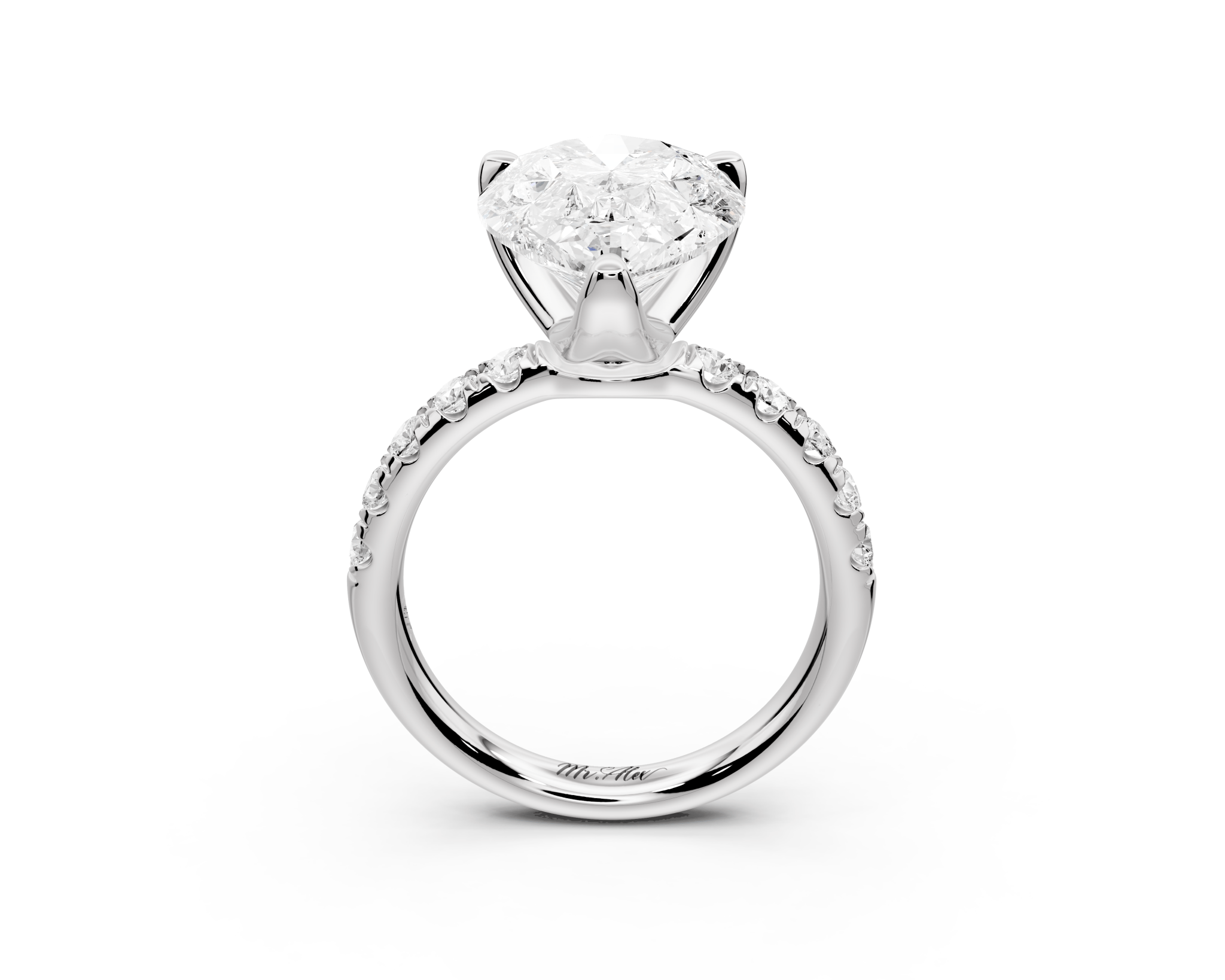 Pear Cut Diamond Engagement Ring with Pave Band (AJ101P) - Mr. Alex Jewelry