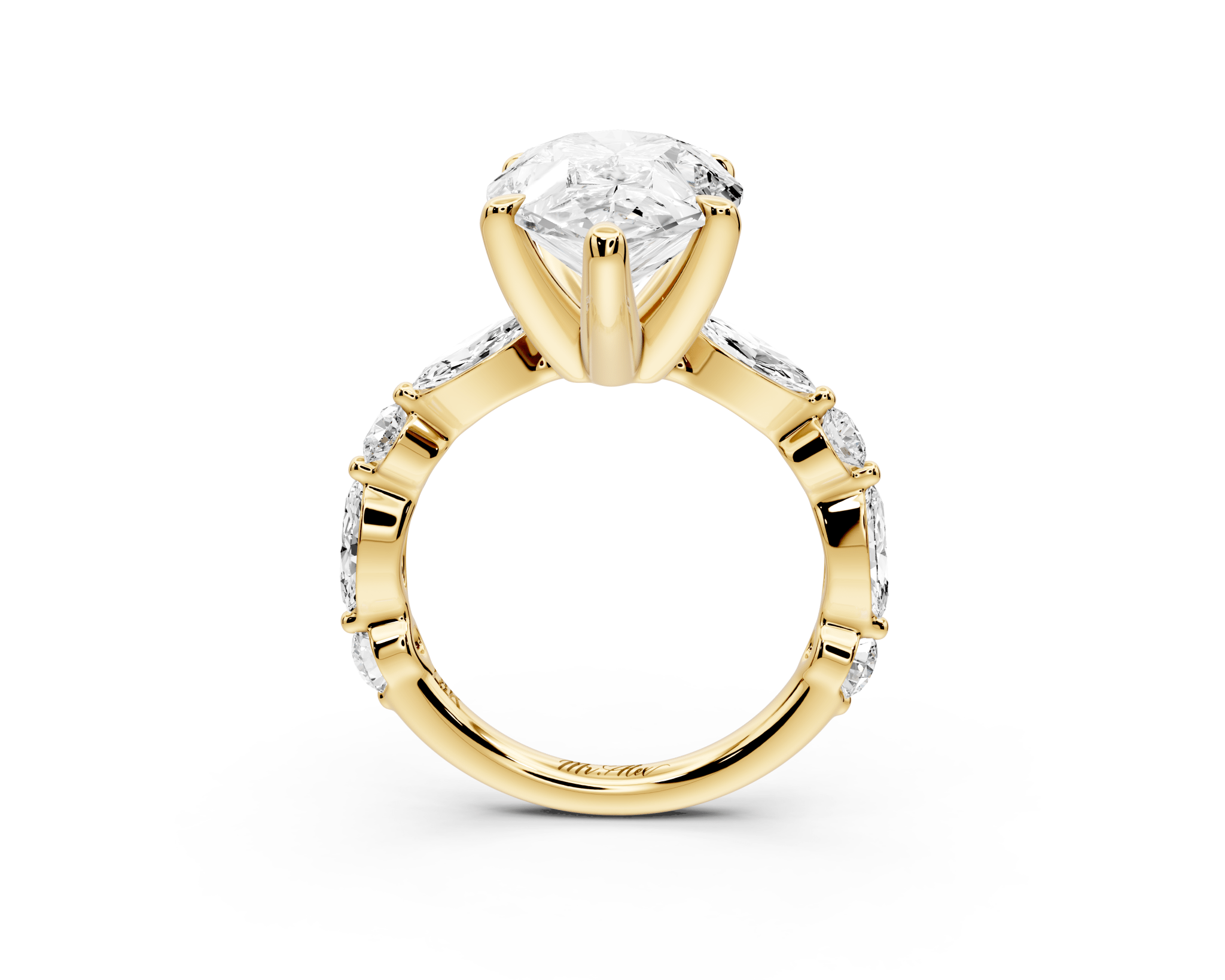 Pear Cut Diamond Engagement Ring with Pave Band ( AJ107P) - Mr. Alex Jewelry