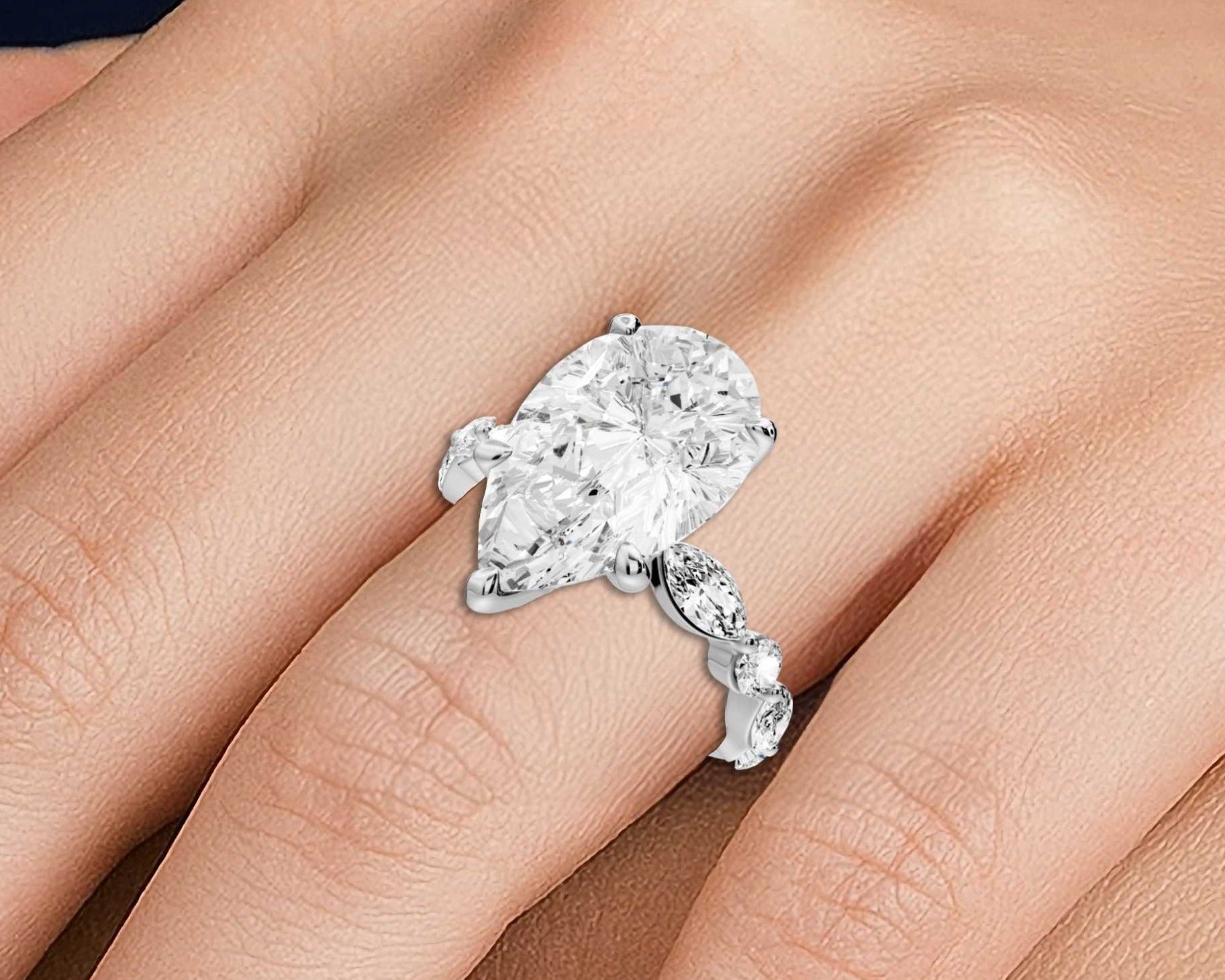 Pear Cut Diamond Engagement Ring with Pave Band ( AJ107P) - Mr. Alex Jewelry