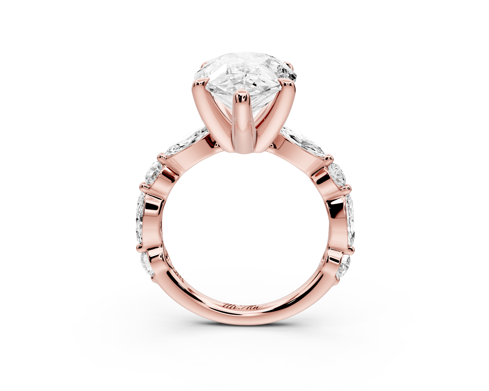 Pear Cut Diamond Engagement Ring with Pave Band ( AJ107P) - Mr. Alex Jewelry