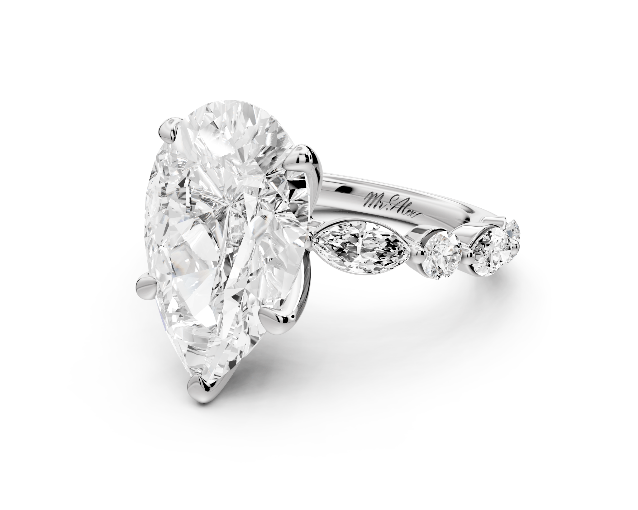 Pear Cut Diamond Engagement Ring with Pave Band ( AJ107P) - Mr. Alex Jewelry