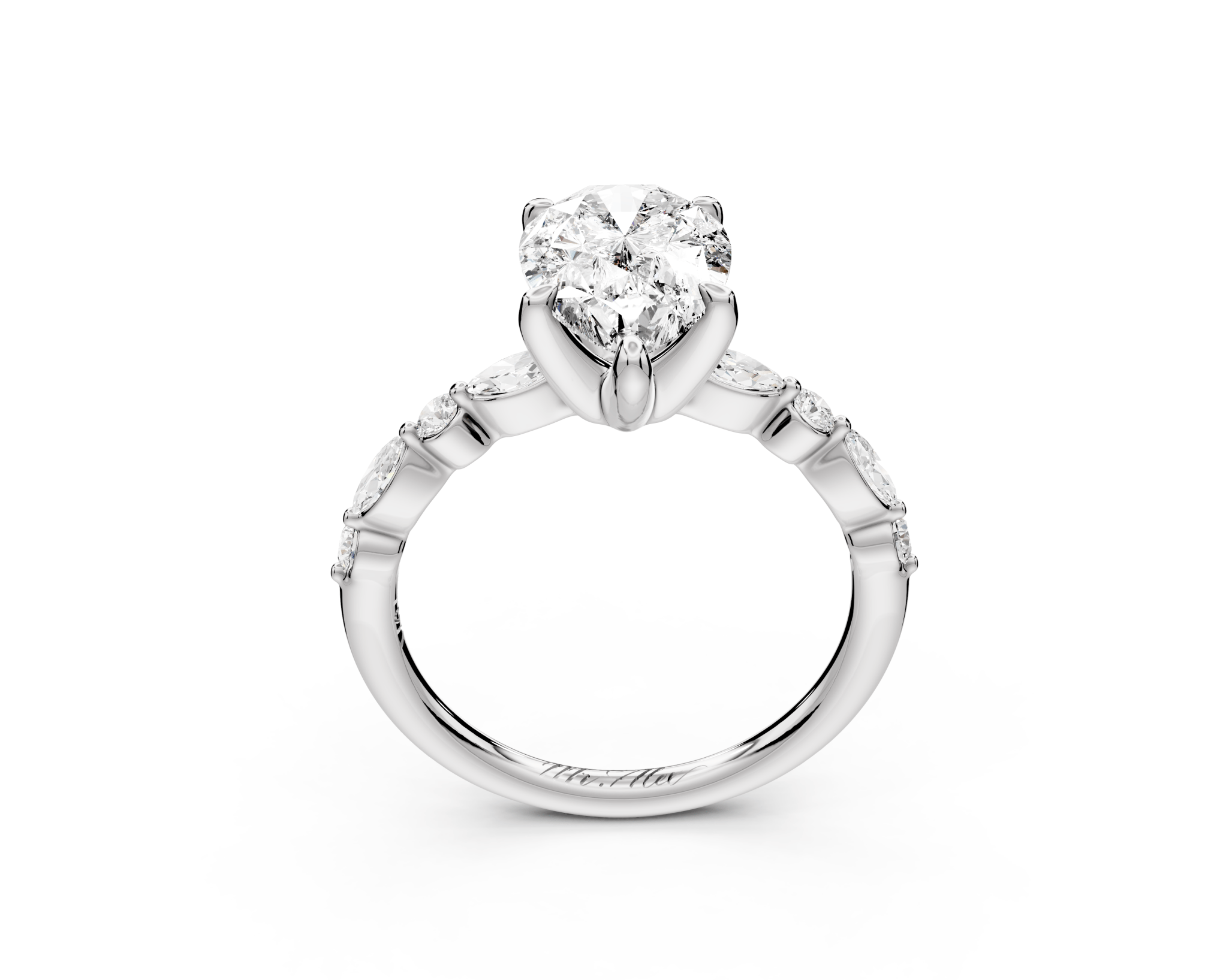 Pear Cut Diamond Engagement Ring with Pave Band ( AJ107P) - Mr. Alex Jewelry