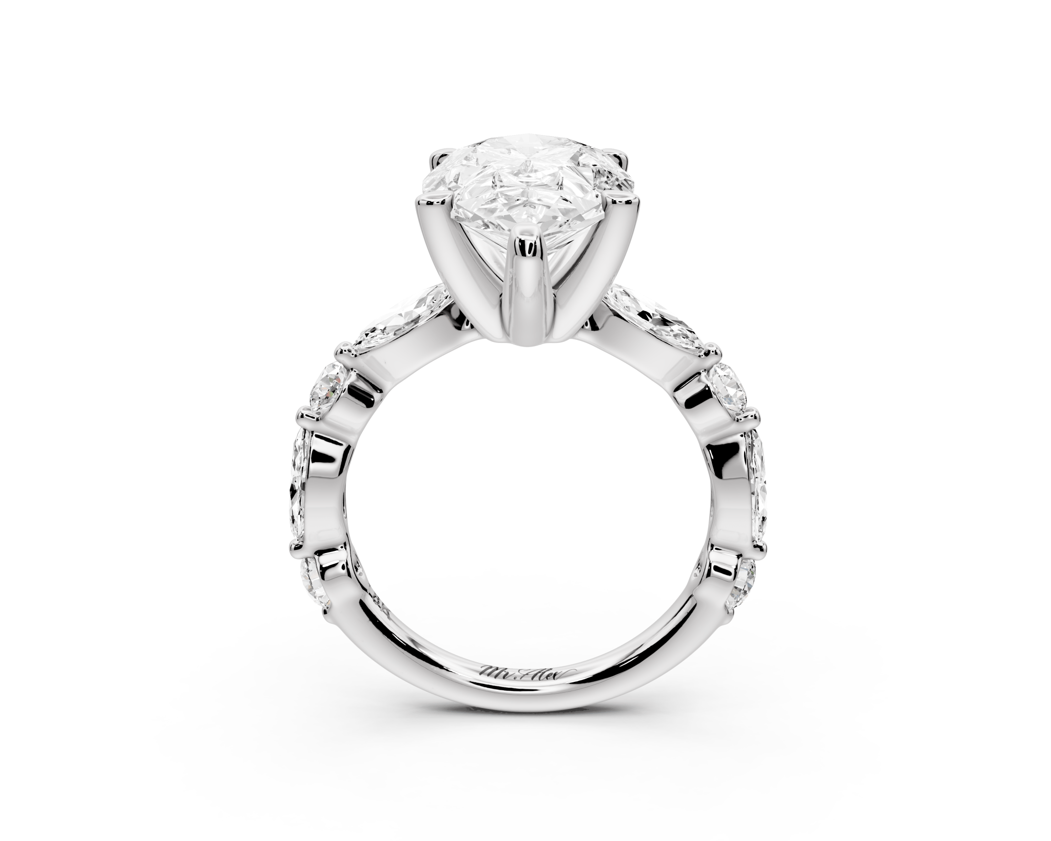 Pear Cut Diamond Engagement Ring with Pave Band ( AJ107P) - Mr. Alex Jewelry