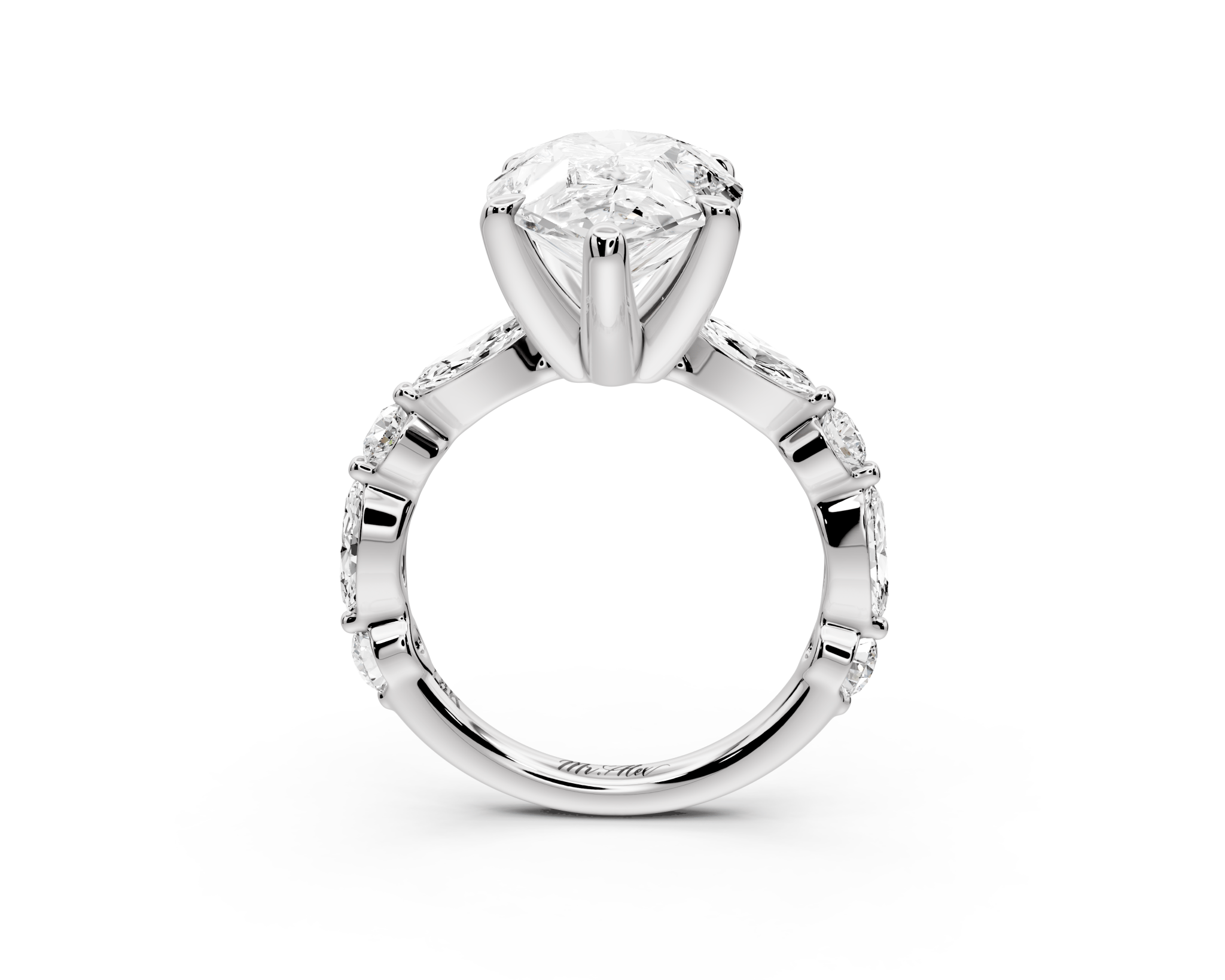Pear Cut Diamond Engagement Ring with Pave Band ( AJ107P) - Mr. Alex Jewelry