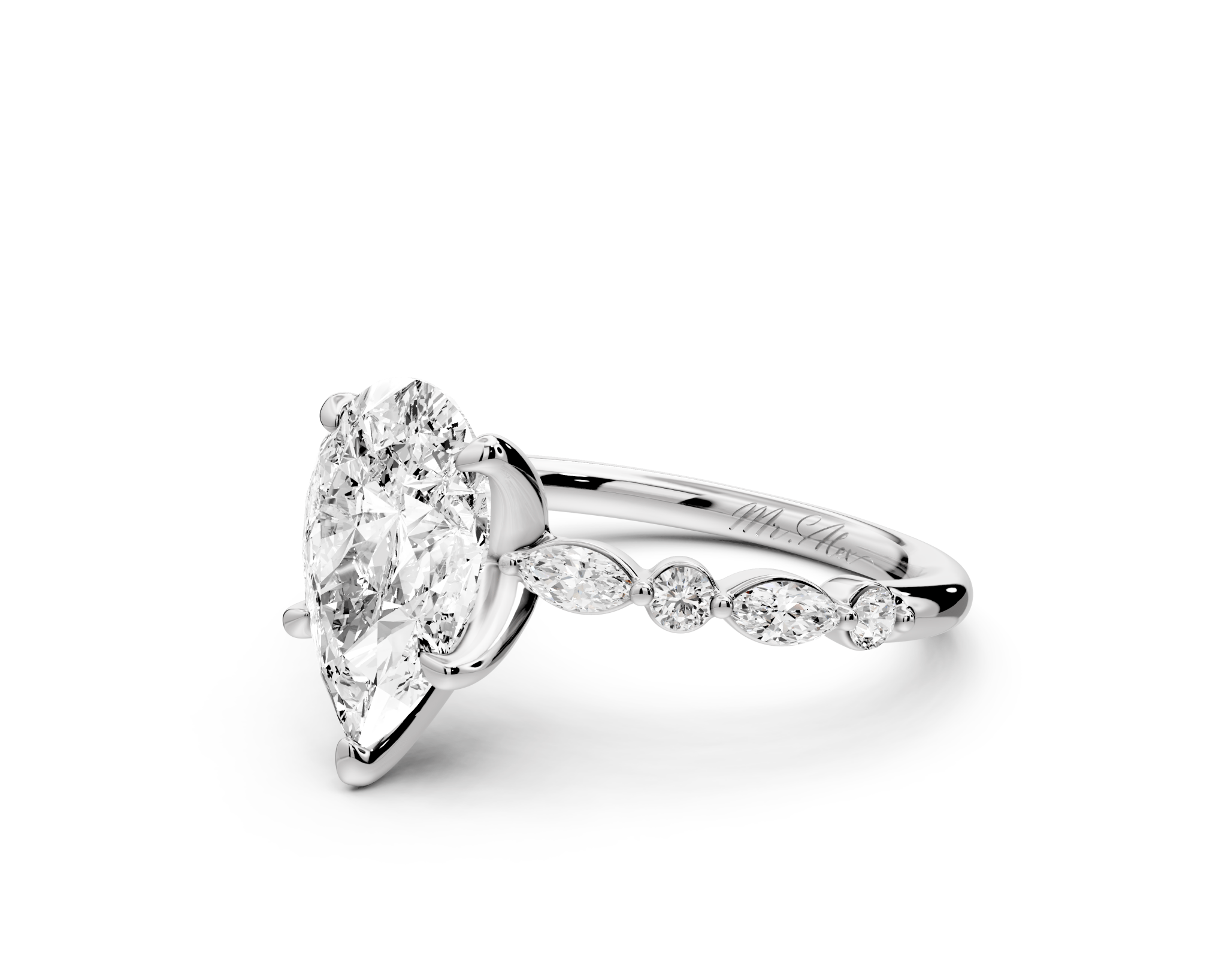 Pear Cut Diamond Engagement Ring with Pave Band ( AJ107P) - Mr. Alex Jewelry