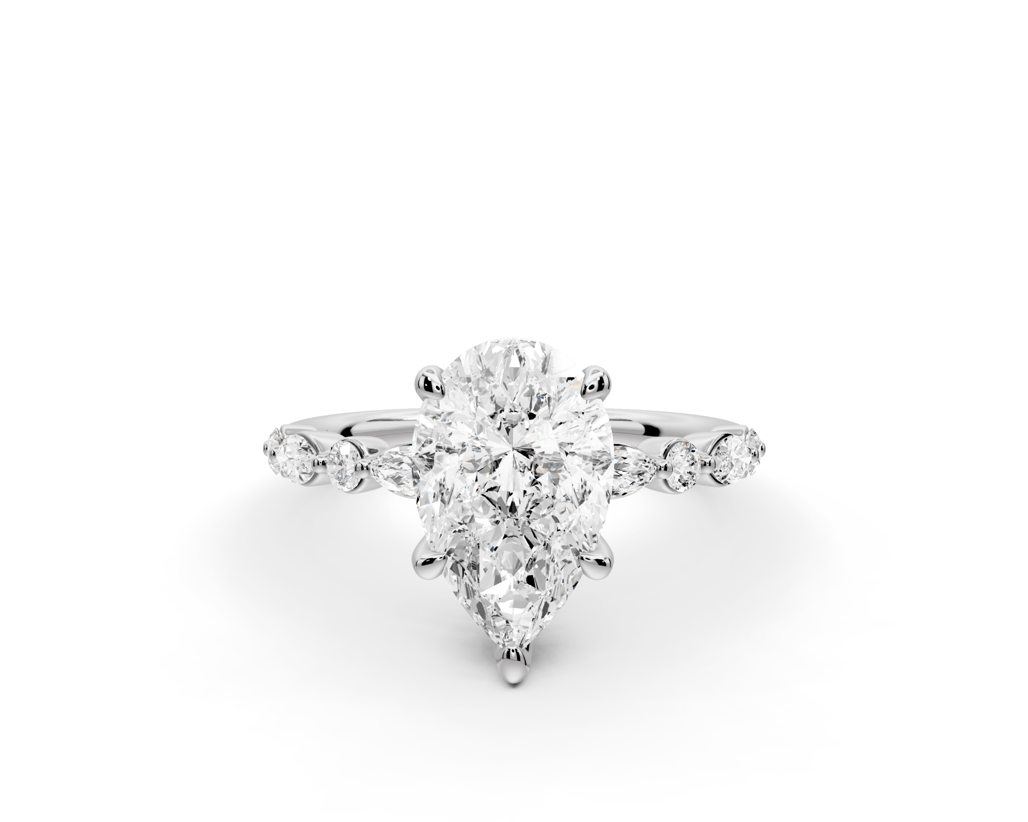 Pear Cut Diamond Engagement Ring with Pave Band ( AJ107P) - Mr. Alex Jewelry
