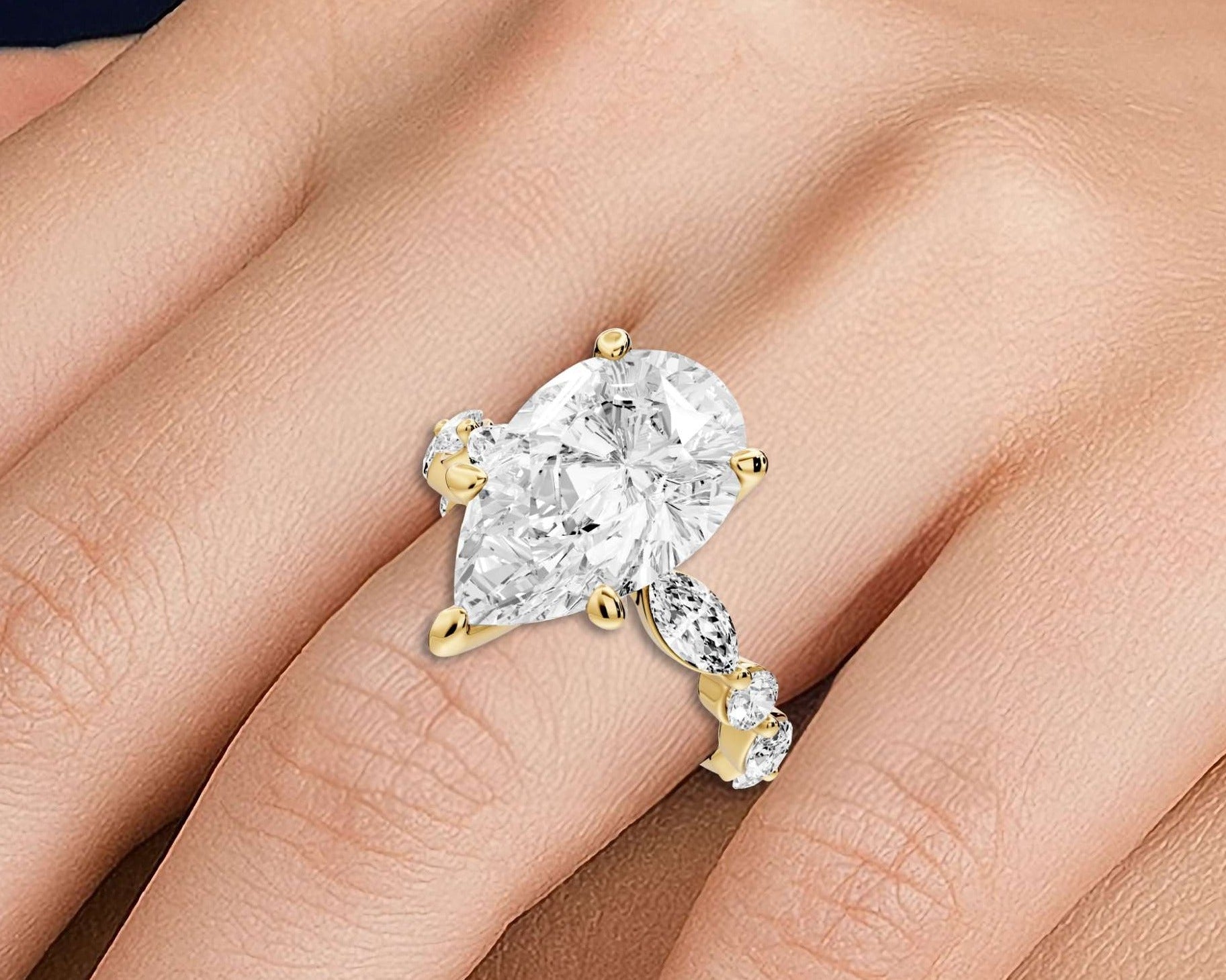 Pear Cut Diamond Engagement Ring with Pave Band ( AJ107P) - Mr. Alex Jewelry