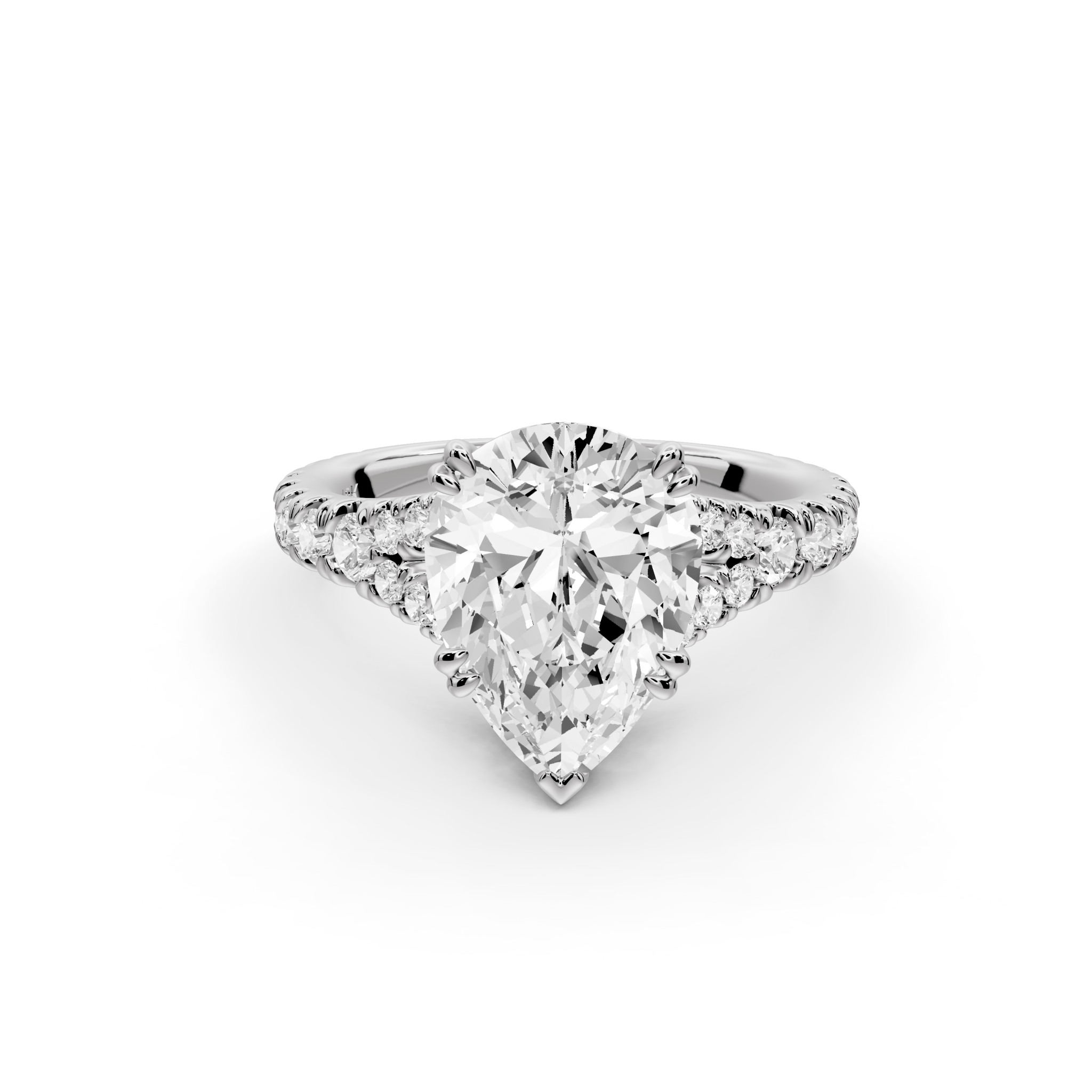 Pear Cut Diamond Engagement Ring with Pave Band (AJ136P) - Mr. Alex Jewelry