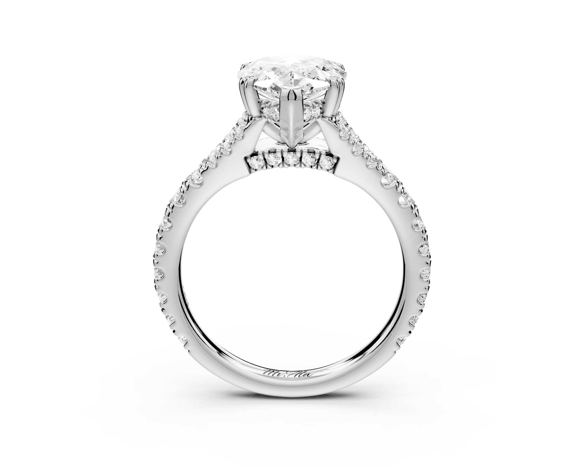 Pear Cut Diamond Engagement Ring with Pave Band (AJ136P) - Mr. Alex Jewelry