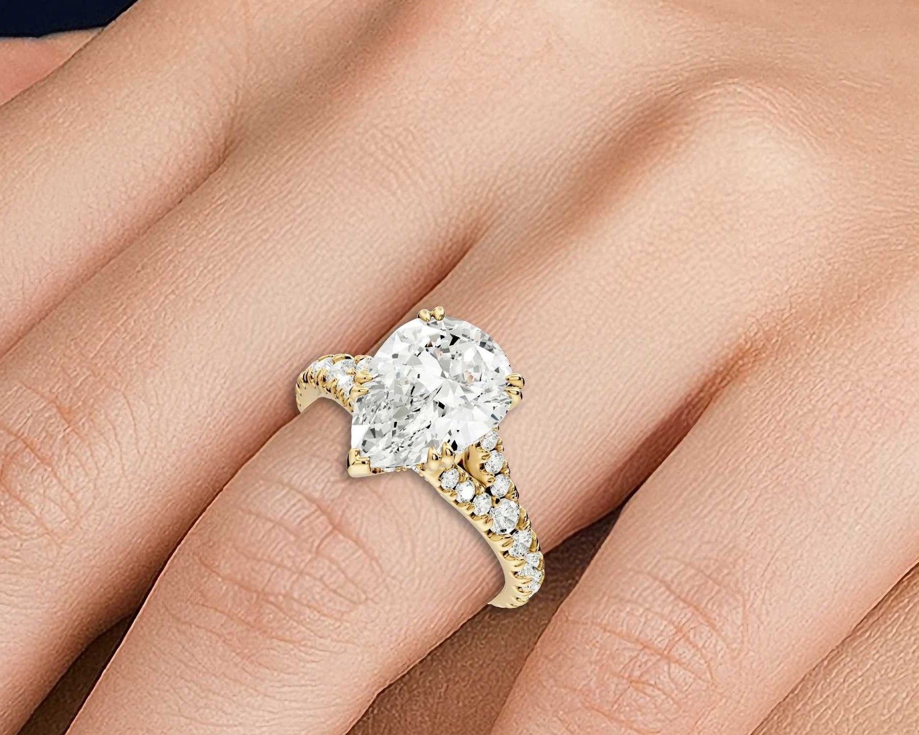 Pear Cut Diamond Engagement Ring with Pave Band (AJ136P) - Mr. Alex Jewelry