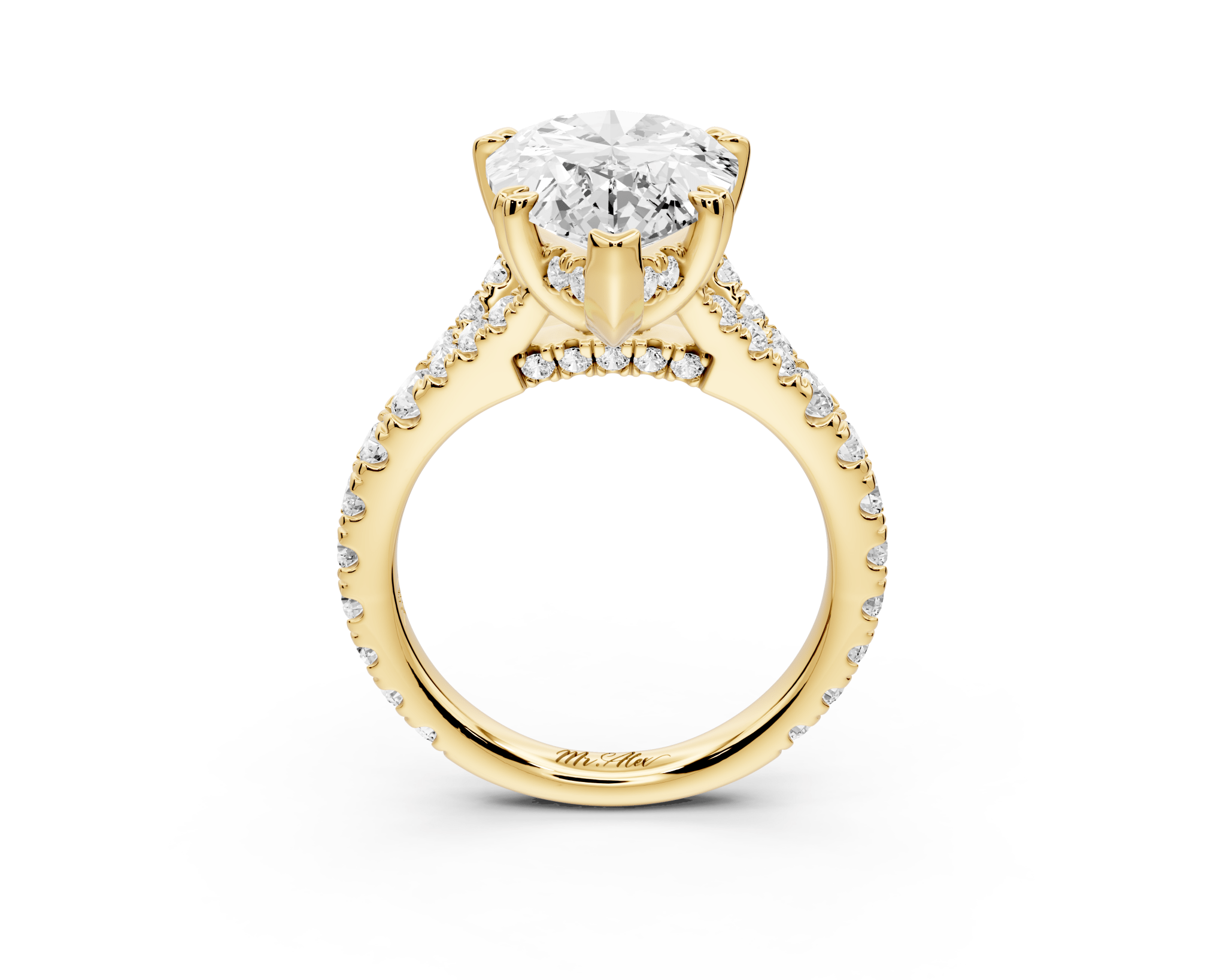 Pear Cut Diamond Engagement Ring with Pave Band (AJ136P) - Mr. Alex Jewelry