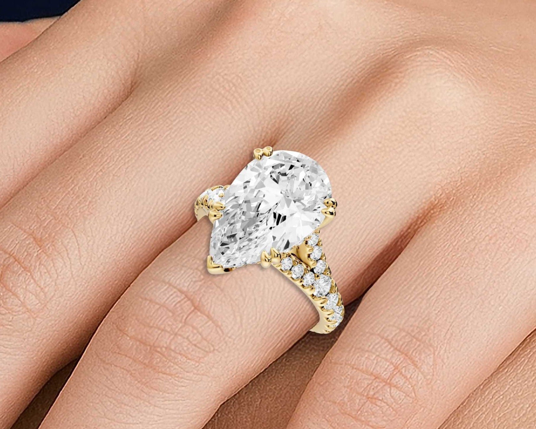 Pear Cut Diamond Engagement Ring with Pave Band (AJ136P) - Mr. Alex Jewelry