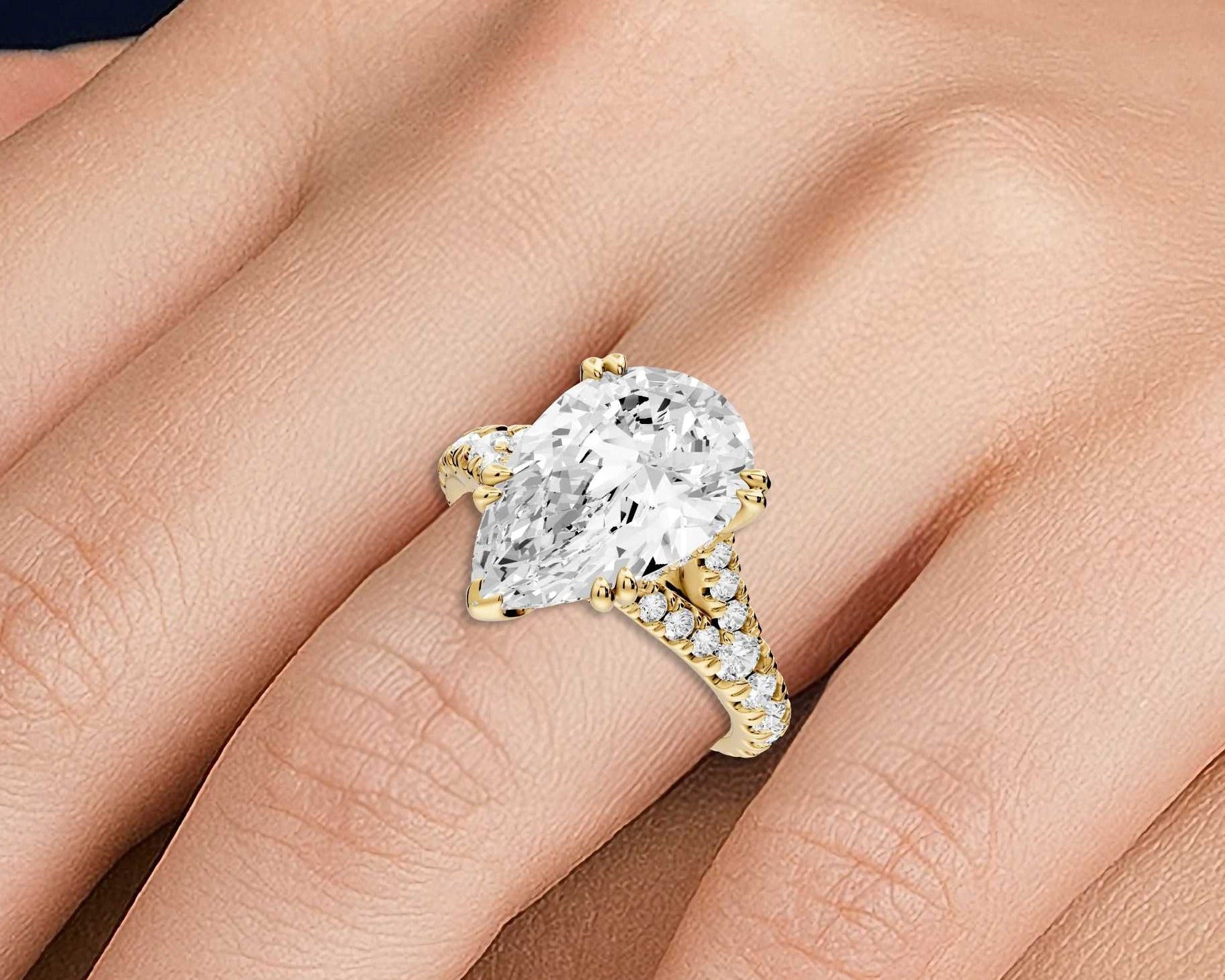 Pear Cut Diamond Engagement Ring with Pave Band (AJ136P) - Mr. Alex Jewelry