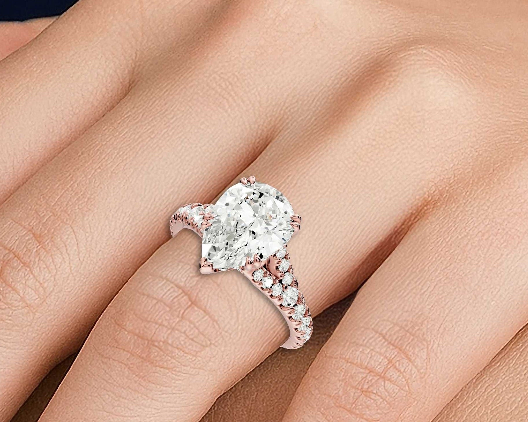 Pear Cut Diamond Engagement Ring with Pave Band (AJ136P) - Mr. Alex Jewelry