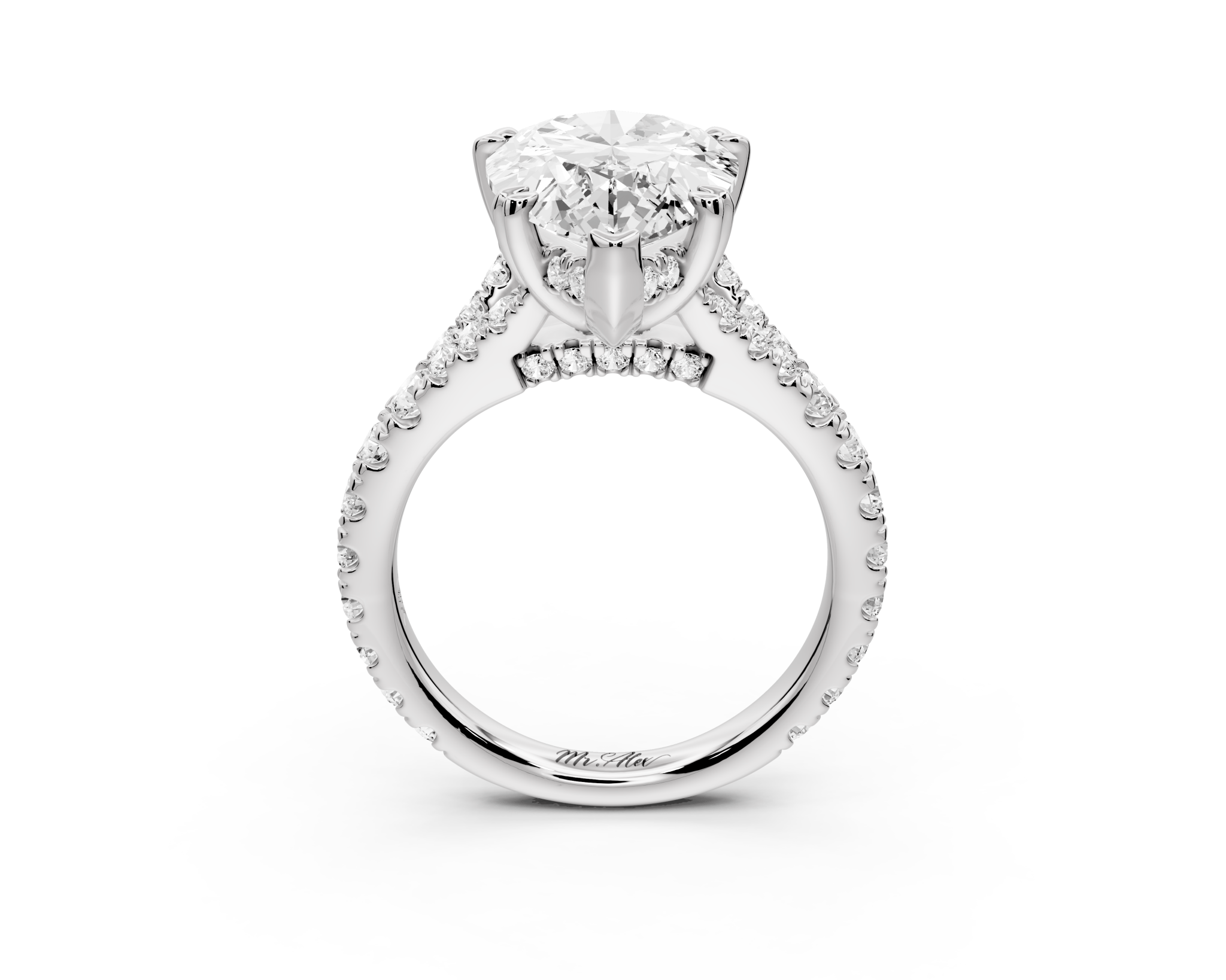 Pear Cut Diamond Engagement Ring with Pave Band (AJ136P) - Mr. Alex Jewelry