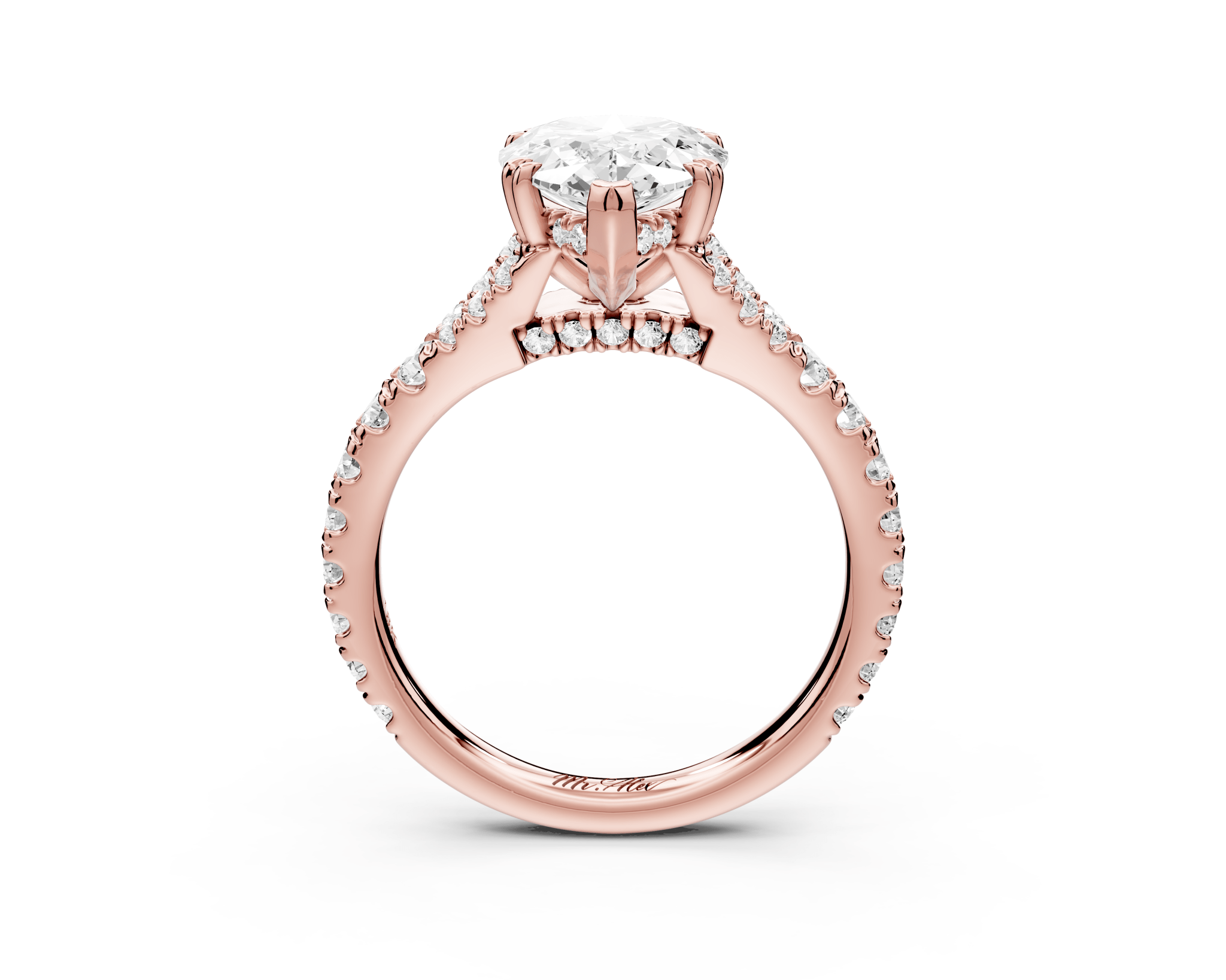 Pear Cut Diamond Engagement Ring with Pave Band (AJ136P) - Mr. Alex Jewelry