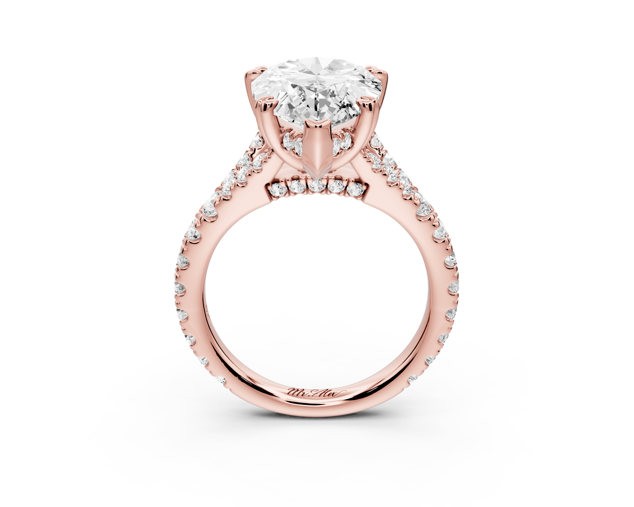 Pear Cut Diamond Engagement Ring with Pave Band (AJ136P) - Mr. Alex Jewelry