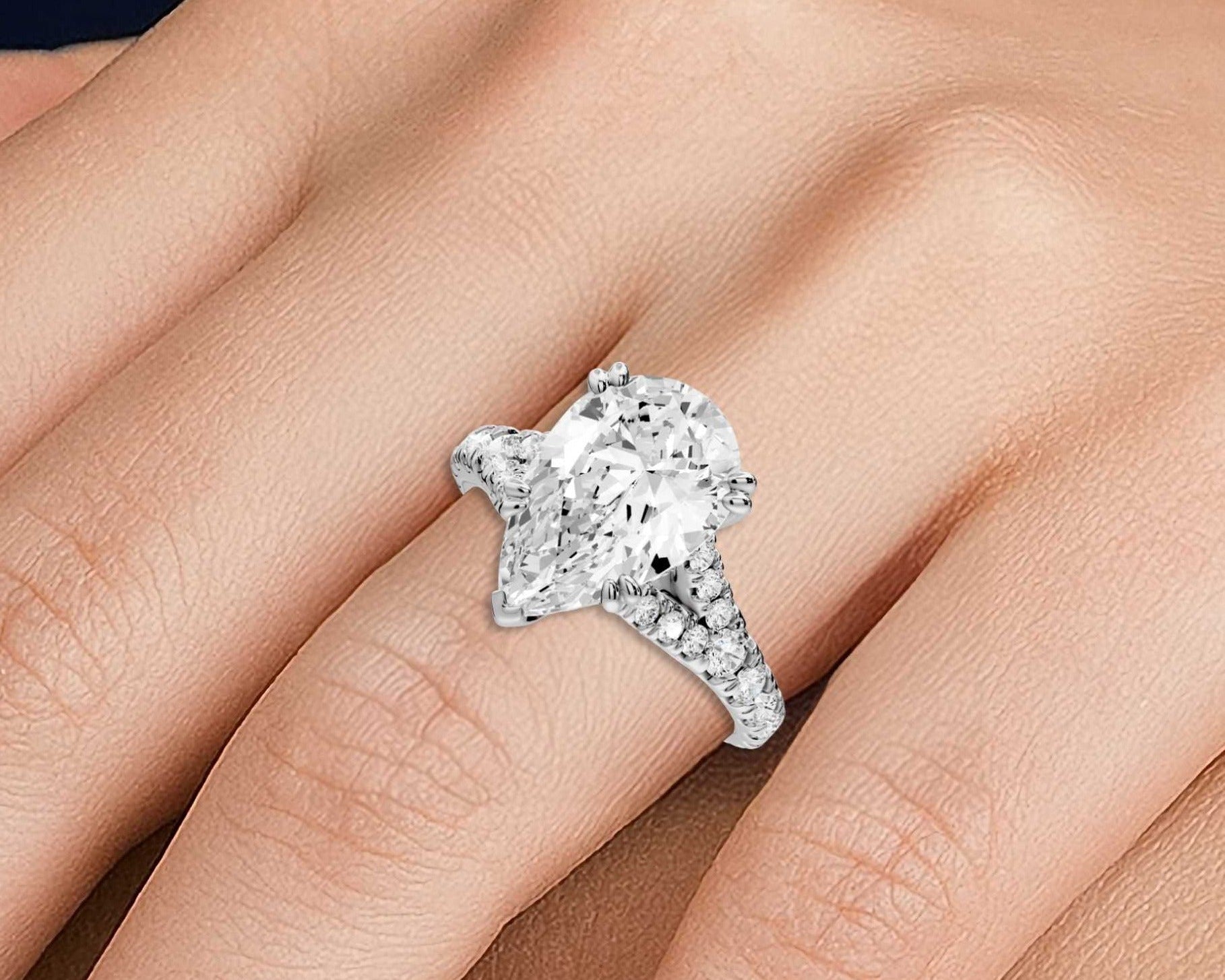 Pear Cut Diamond Engagement Ring with Pave Band (AJ136P) - Mr. Alex Jewelry