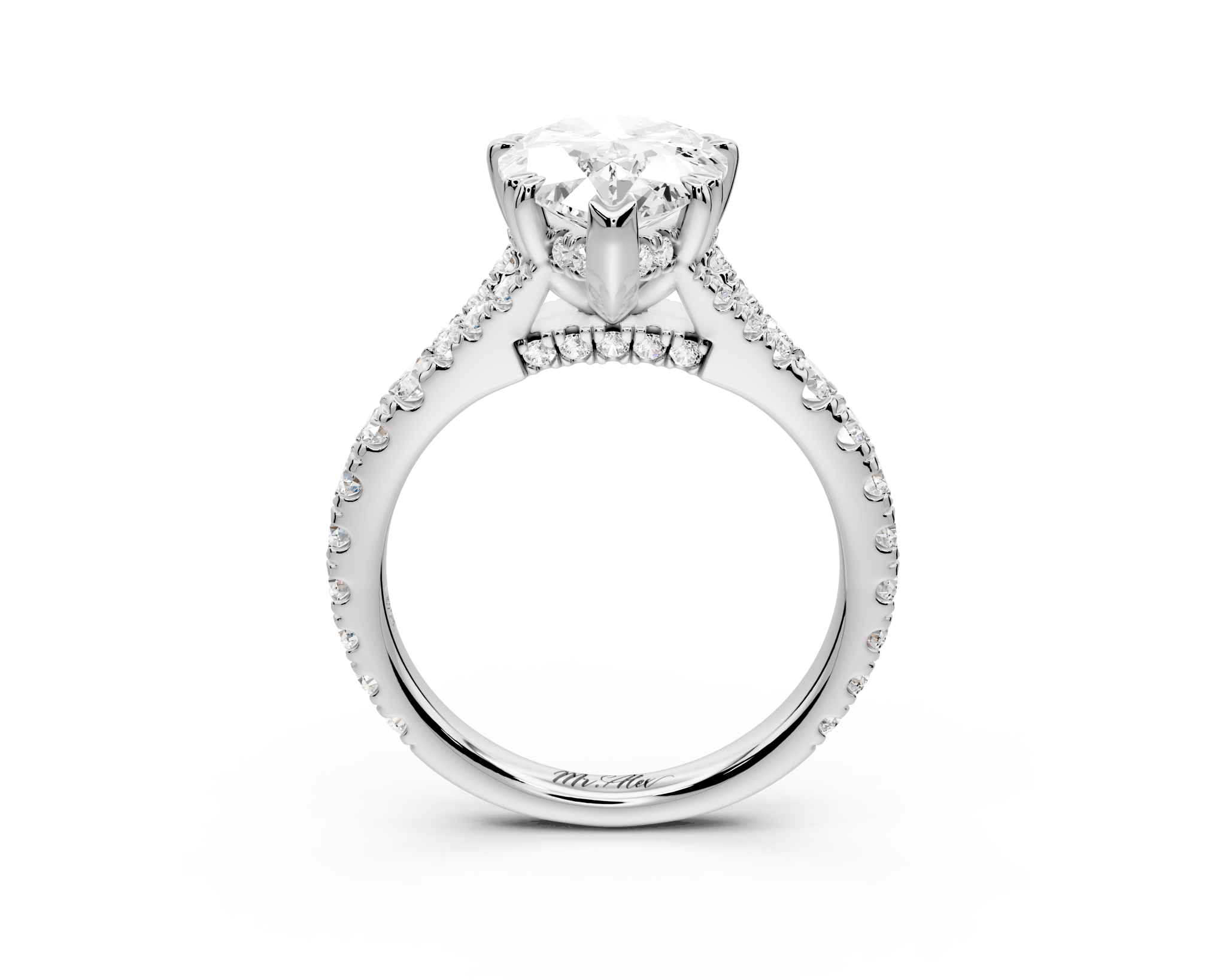 Pear Cut Diamond Engagement Ring with Pave Band (AJ136P) - Mr. Alex Jewelry