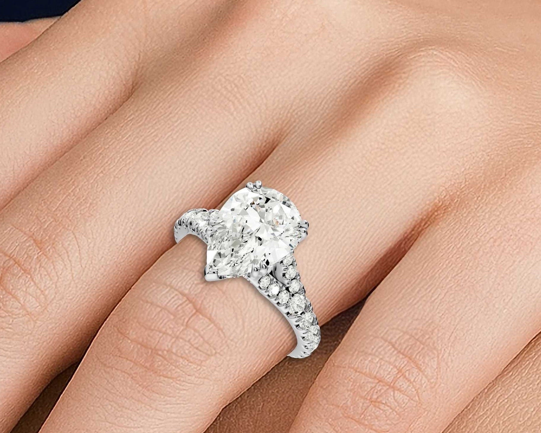 Pear Cut Diamond Engagement Ring with Pave Band (AJ136P) - Mr. Alex Jewelry