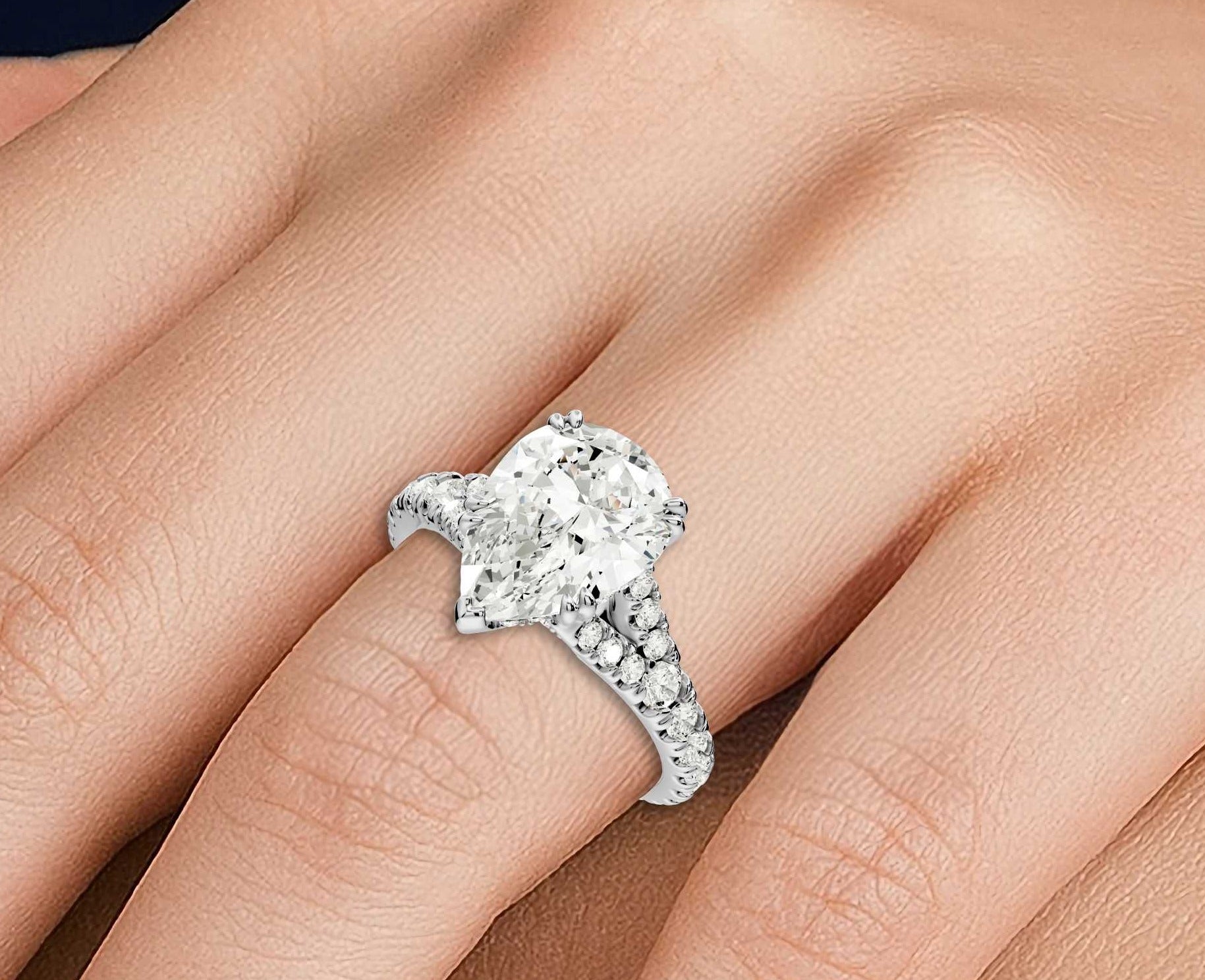 Pear Cut Diamond Engagement Ring with Pave Band (AJ136P) - Mr. Alex Jewelry