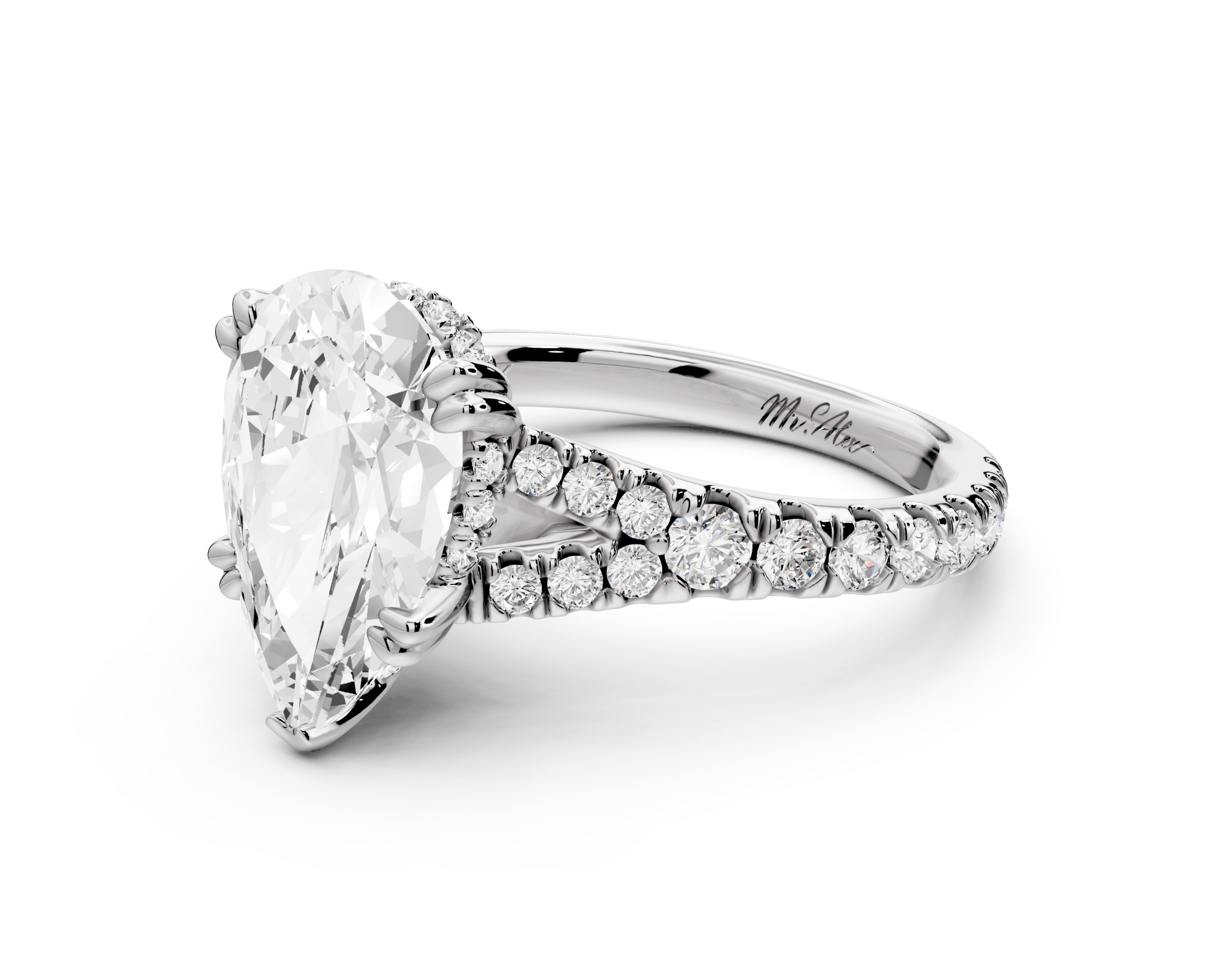 Pear Cut Diamond Engagement Ring with Pave Band (AJ136P) - Mr. Alex Jewelry