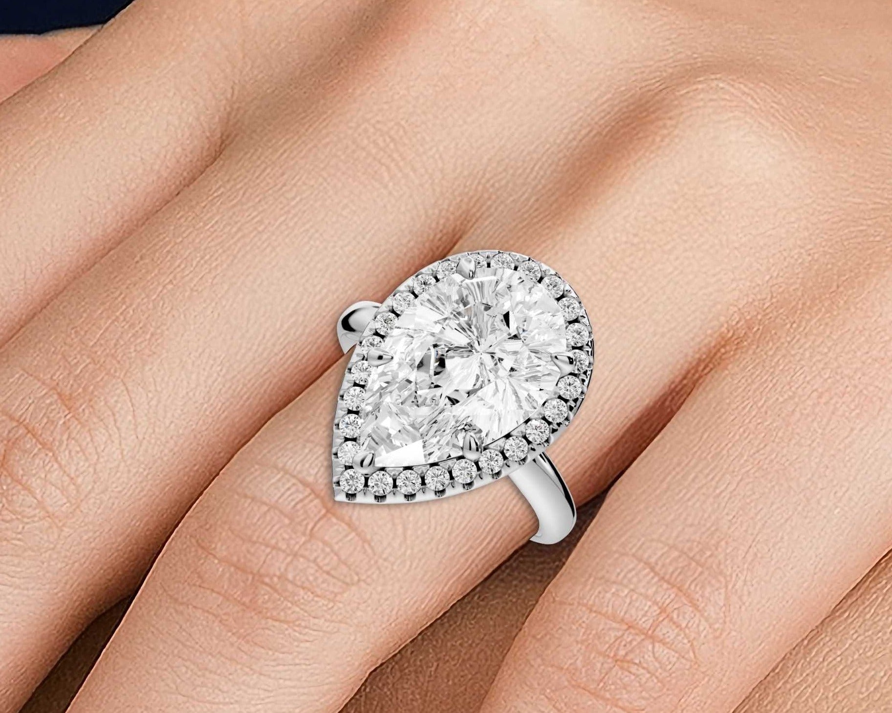 Pear Cut Diamond Halo Engagement Ring (AJ104P) - Mr. Alex Jewelry